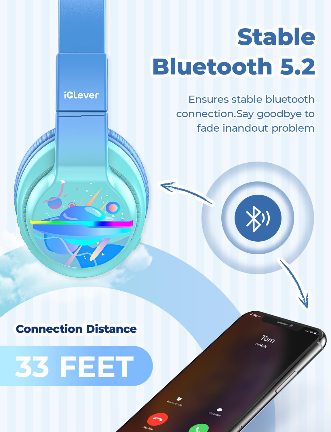 Foto 6 pulgar | Auriculares Bluetooth Iclever Bth12 Para Niños Con Led, 85 Horas De Reproducción - Venta Internacional.
