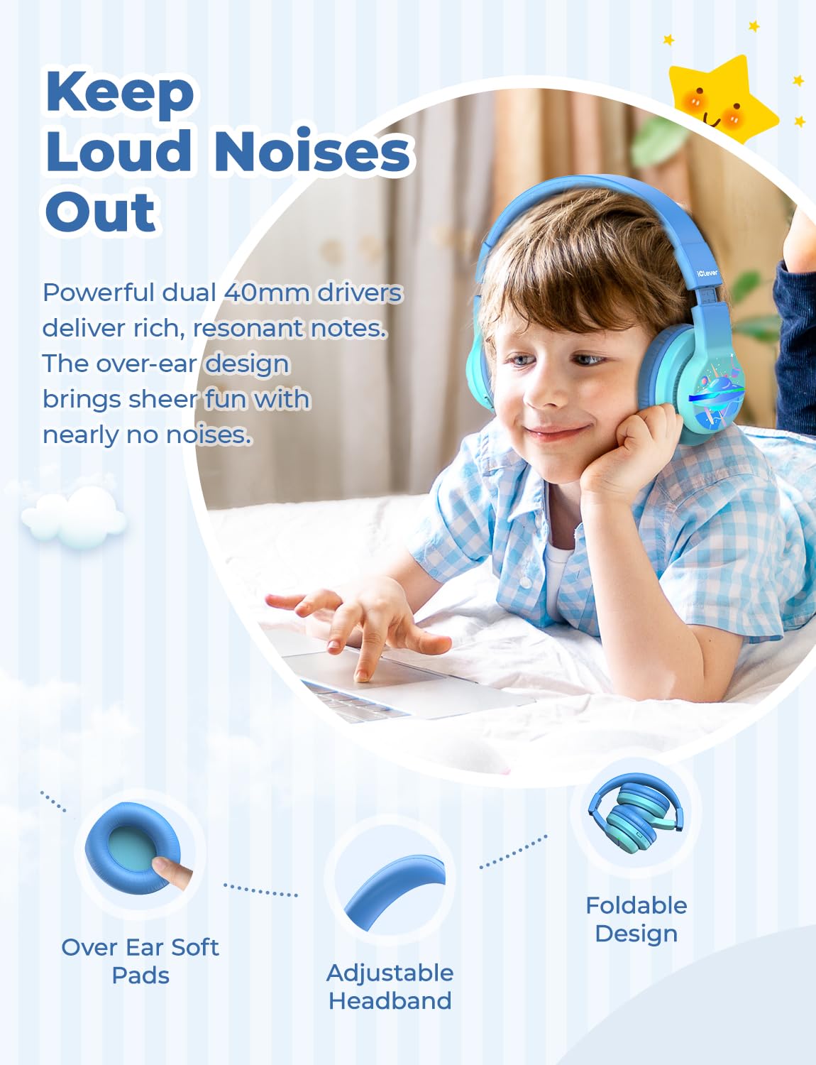 Foto 7 pulgar | Auriculares Bluetooth Iclever Bth12 Para Niños Con Led, 85 Horas De Reproducción - Venta Internacional.
