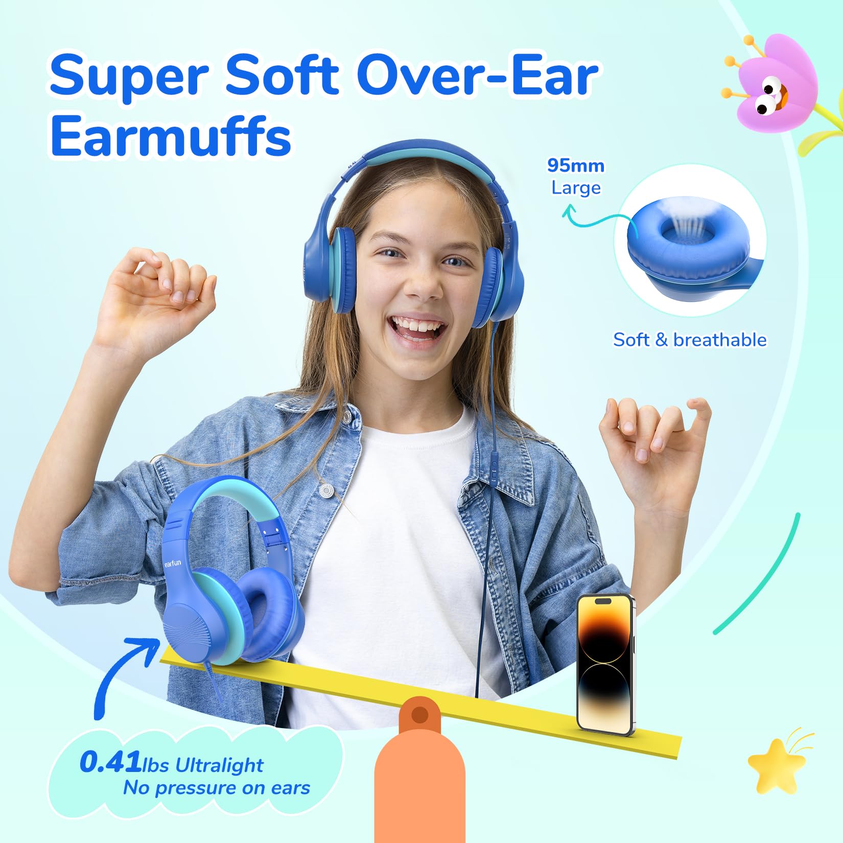 Foto 5 pulgar | Auriculares Earfun K3 Kids Over Ear Con Micrófono 85/94 Db, Color Azul - Venta Internacional.