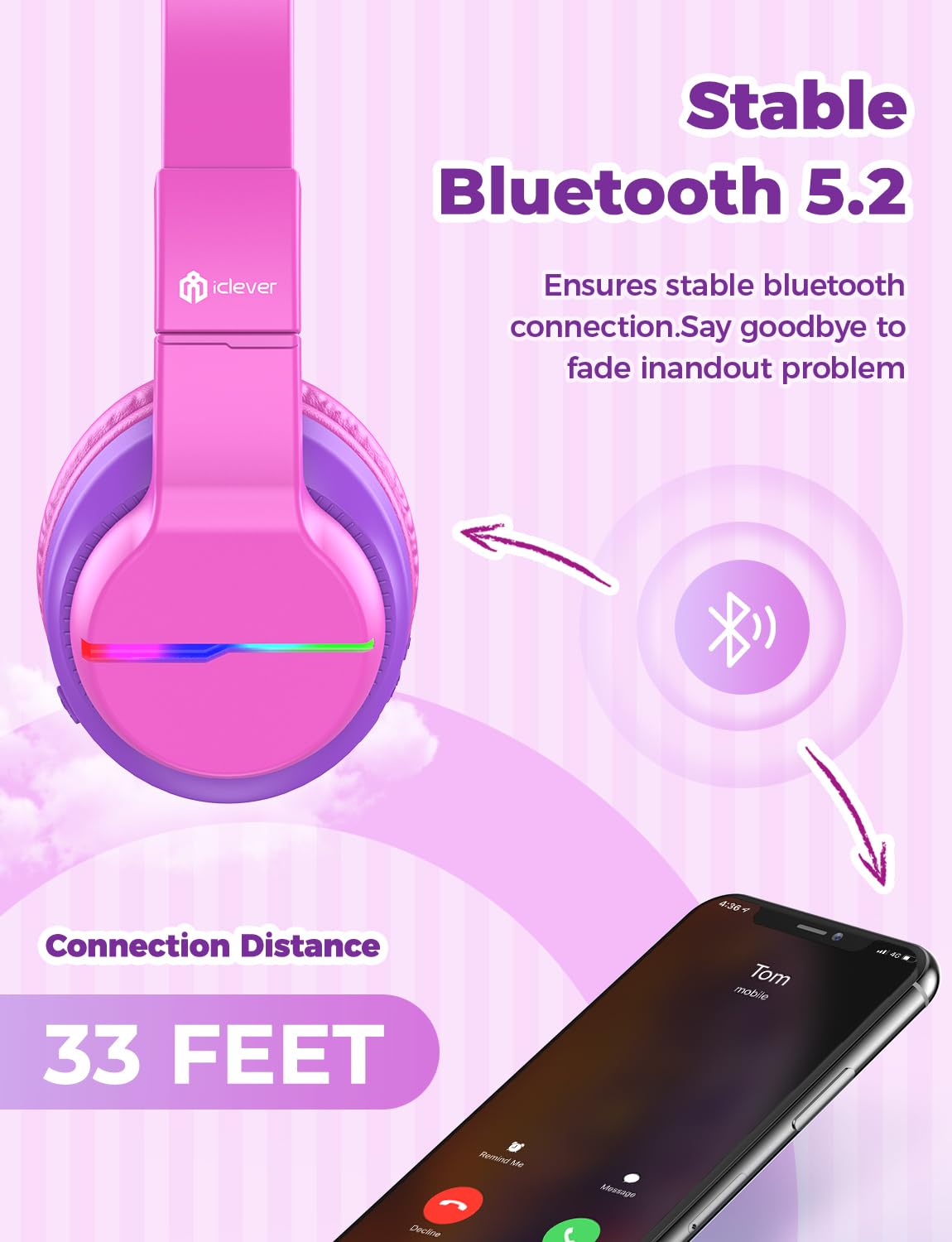 Foto 6 pulgar | Auriculares Bluetooth Iclever Bth12 Kids Led 85h Playtime - Venta Internacional.