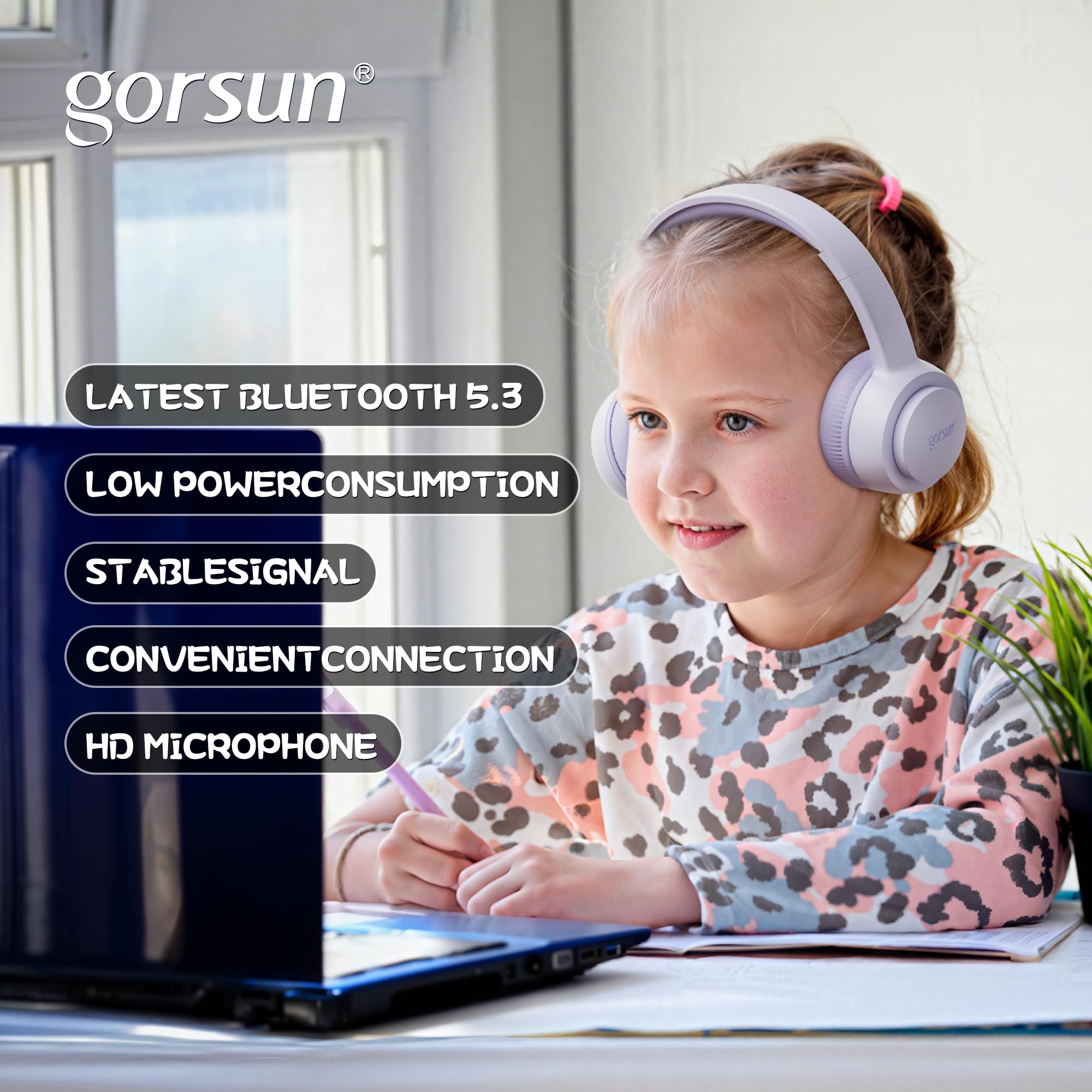 Foto 5 pulgar | Auriculares Para Niños Gorsun Bluetooth 5.3 45h Play Time Purple - Venta Internacional.