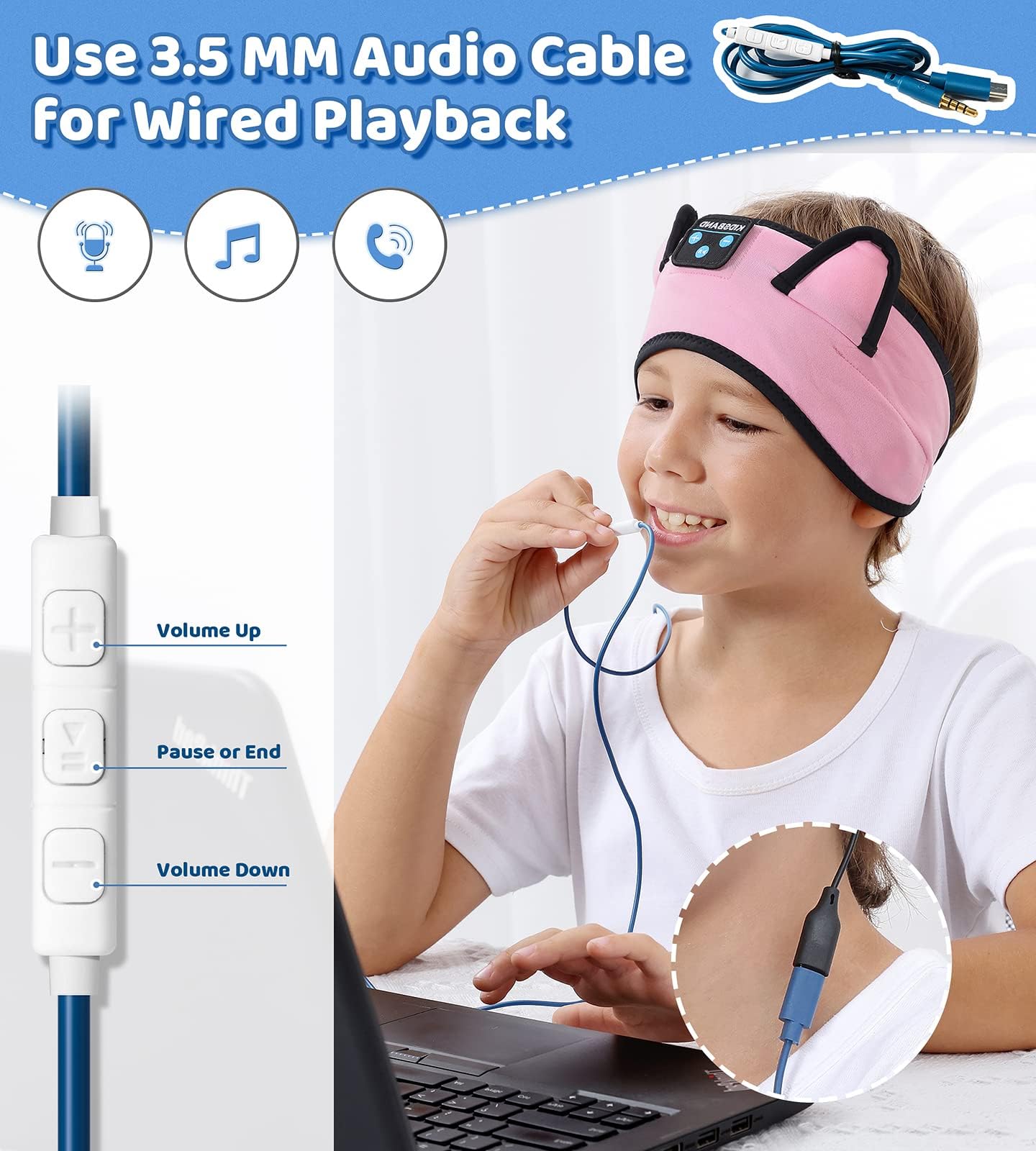 Foto 7 pulgar | Auriculares Kidsband Kids Cozy Bluetooth Con Conector De 3,5 Mm Con Cable - Venta Internacional.