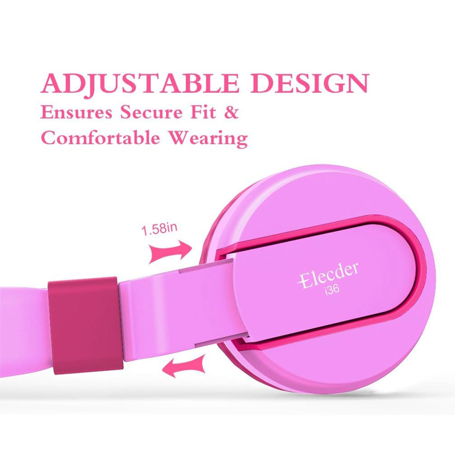 Foto 4 | Auriculares Elecder I36 Para Niños, Plegables, Para Usar En La Oreja, Color Rosa Y Rosa - Venta Internacional.