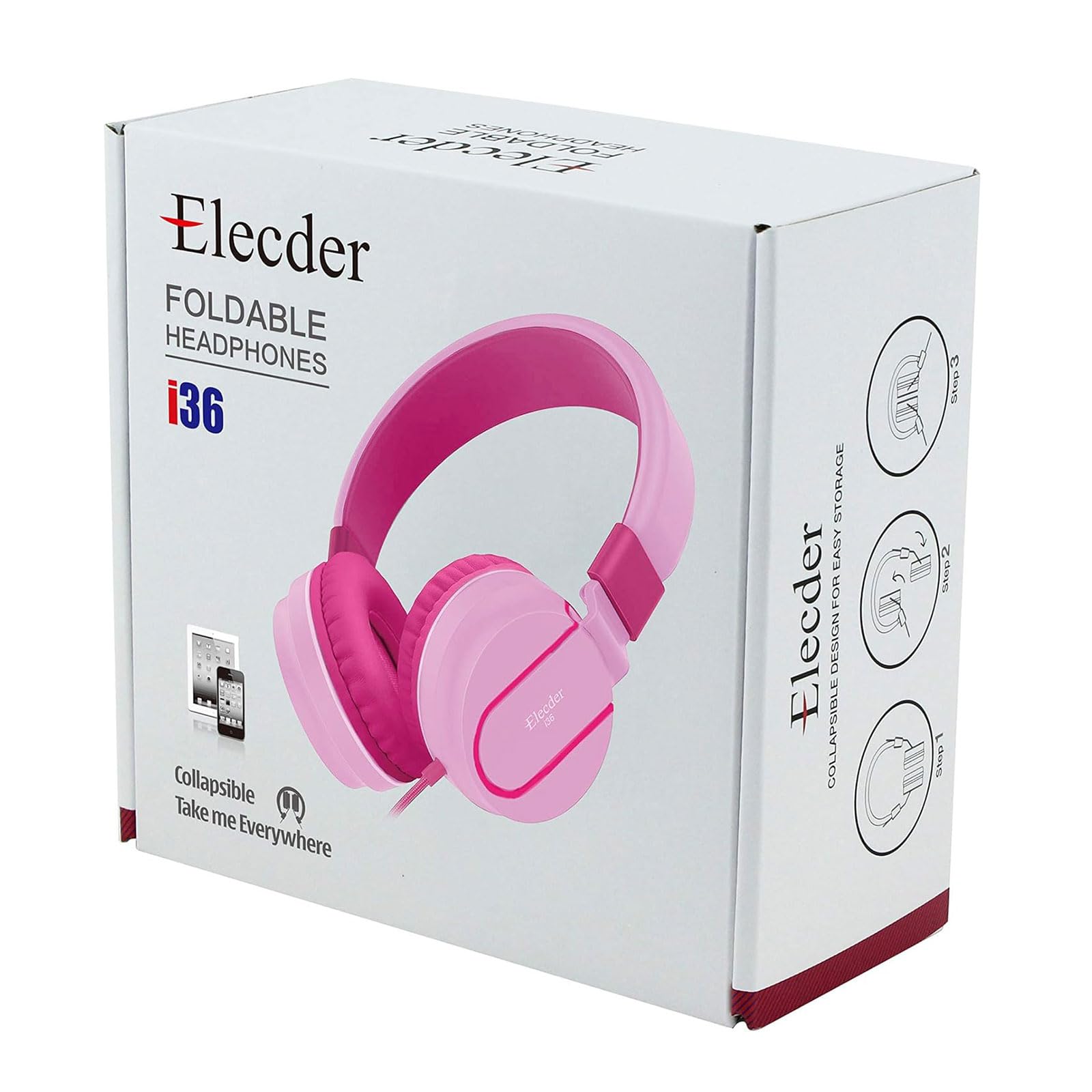 Foto 7 pulgar | Auriculares Elecder I36 Para Niños, Plegables, Para Usar En La Oreja, Color Rosa Y Rosa - Venta Internacional.