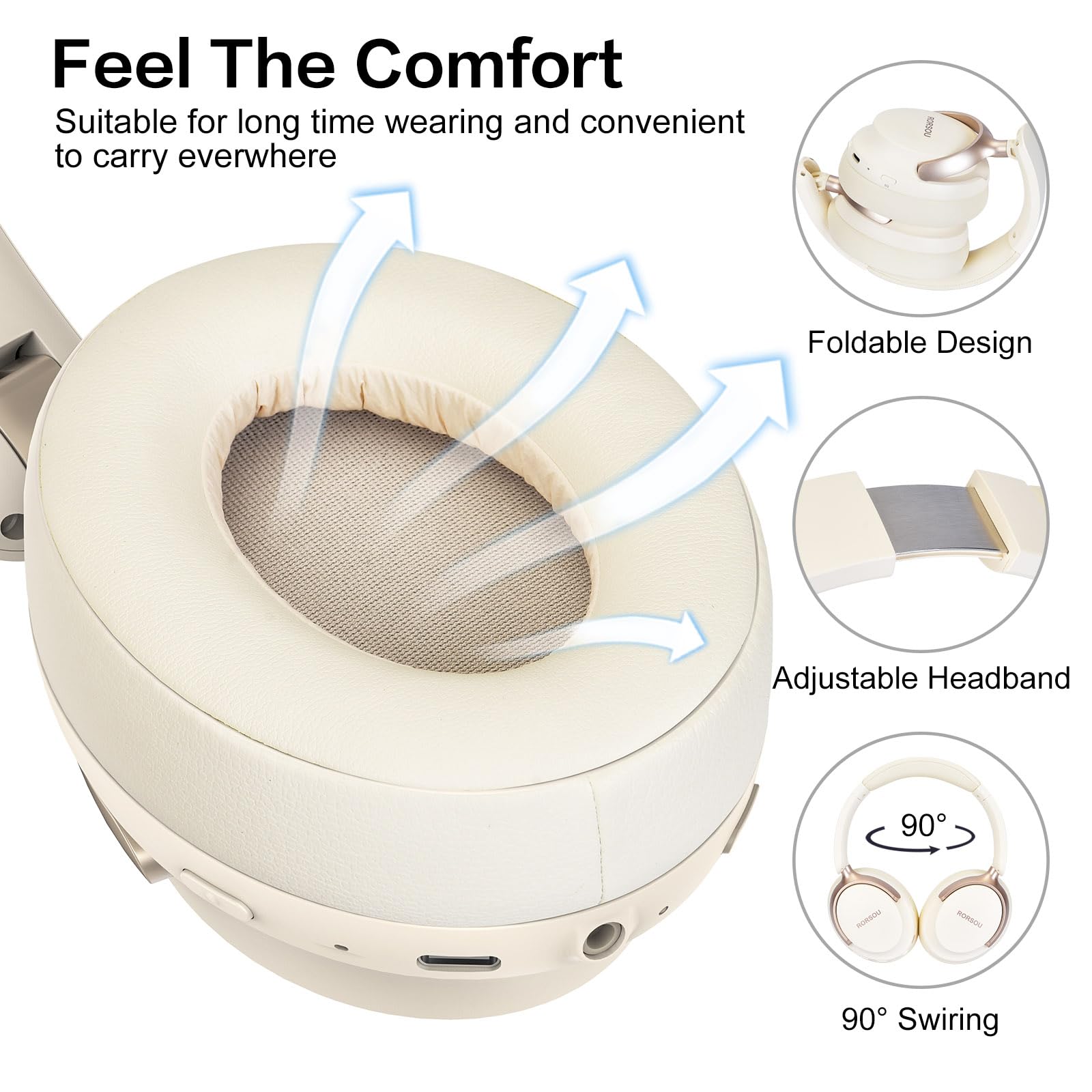 Foto 4 pulgar | Auriculares Bluetooth Rorsou B8 Over Ear 50h Playtime Beige - Venta Internacional.