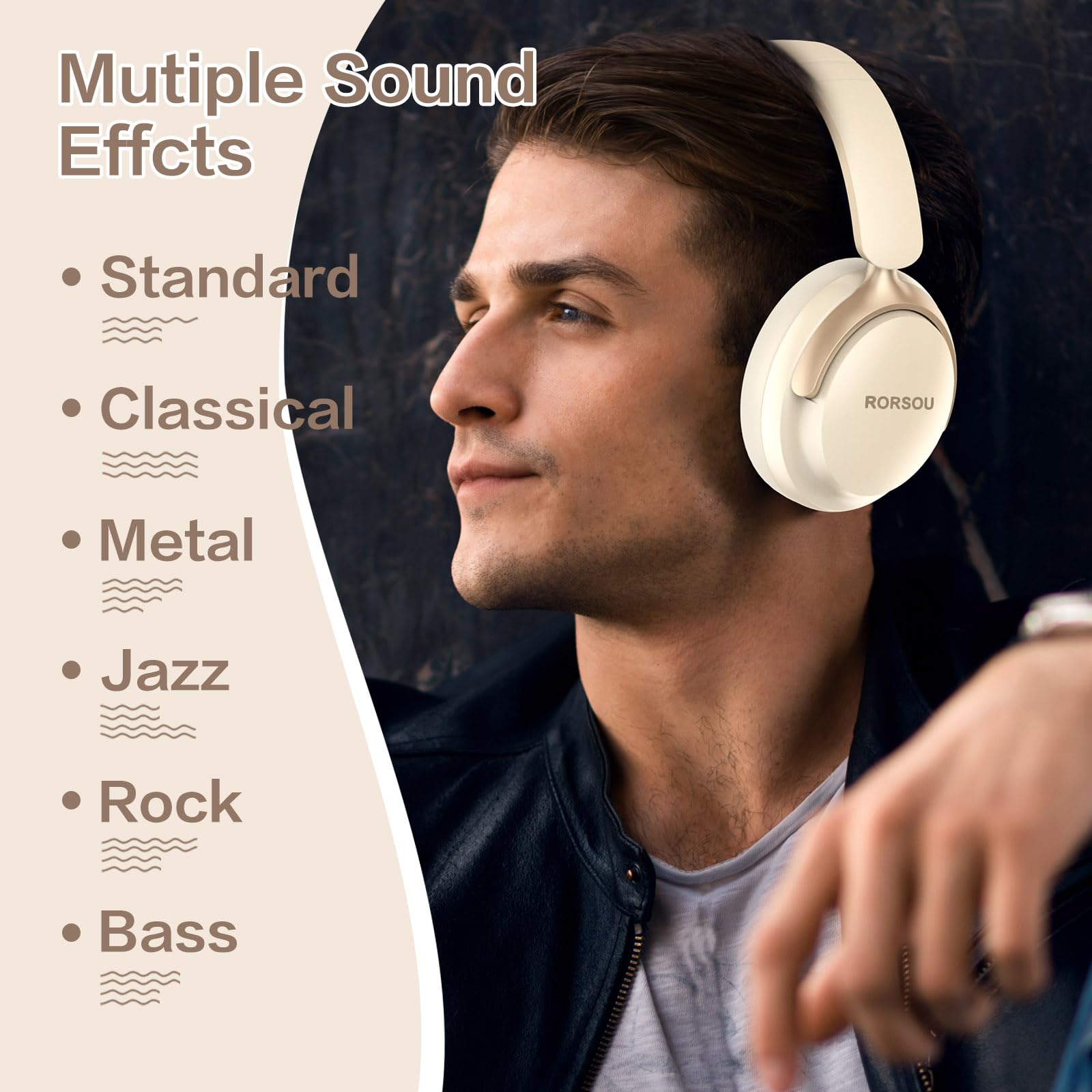 Foto 5 pulgar | Auriculares Bluetooth Rorsou B8 Over Ear 50h Playtime Beige - Venta Internacional.