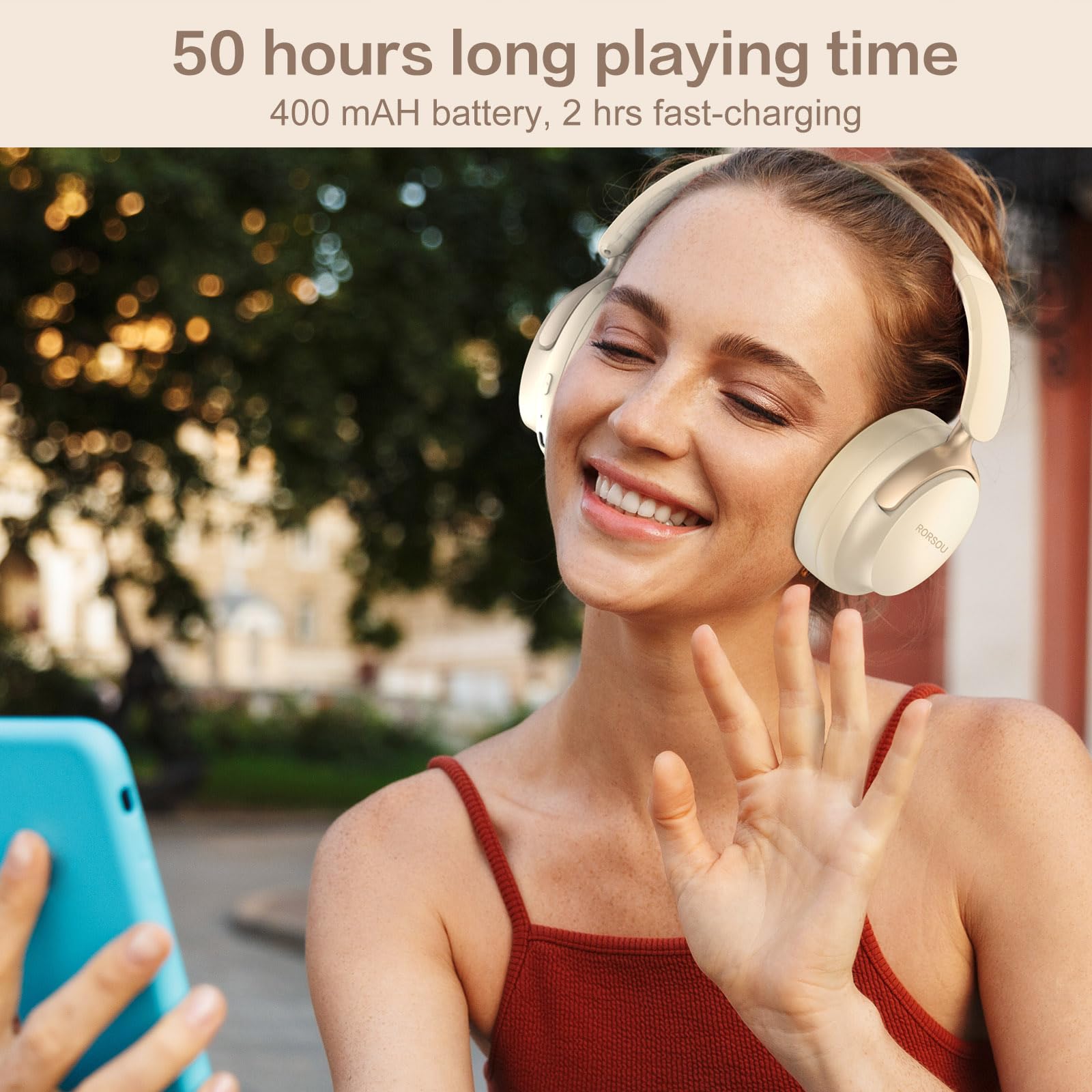 Foto 7 pulgar | Auriculares Bluetooth Rorsou B8 Over Ear 50h Playtime Beige - Venta Internacional.