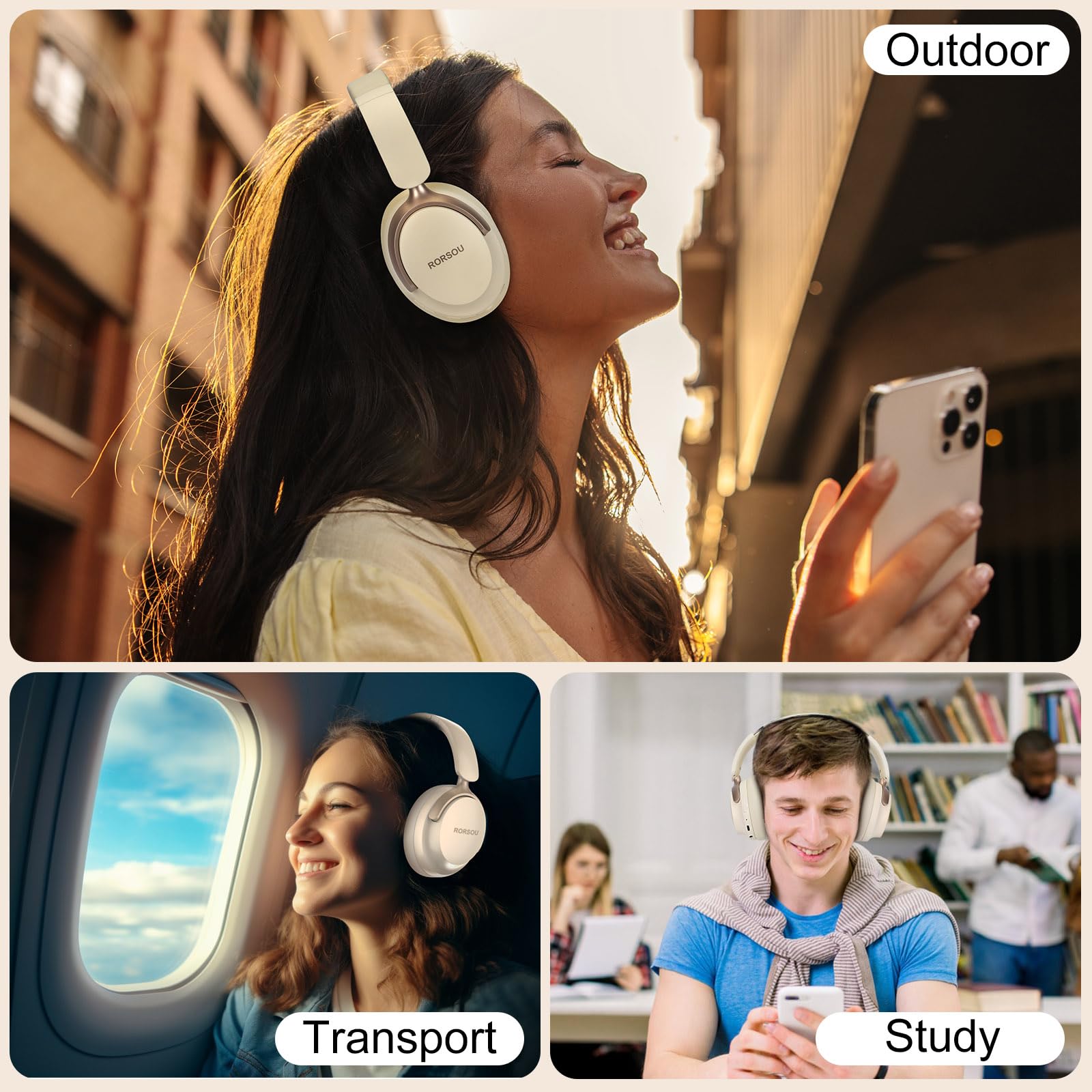 Foto 8 pulgar | Auriculares Bluetooth Rorsou B8 Over Ear 50h Playtime Beige - Venta Internacional.