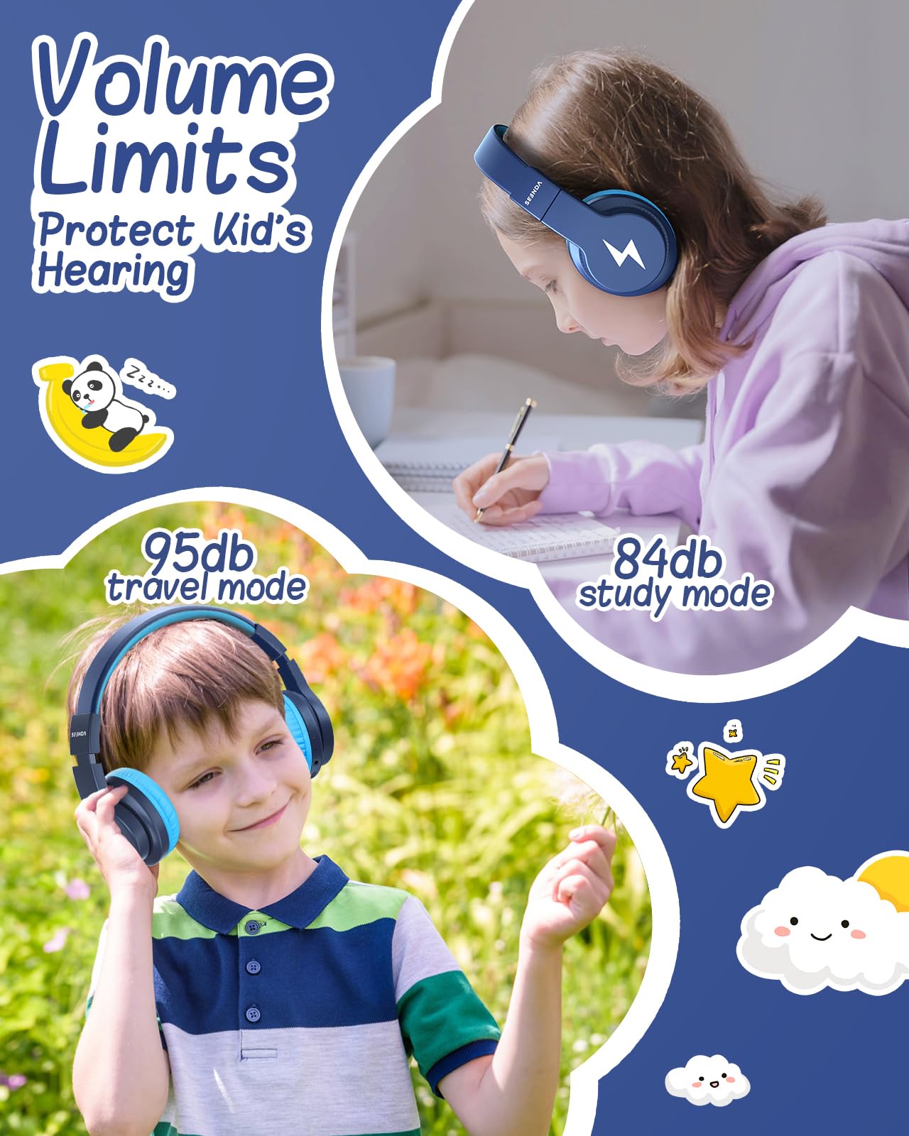 Foto 3 pulgar | Auriculares Bluetooth Seenda Kids 45h Playtime Azul Oscuro - Venta Internacional.