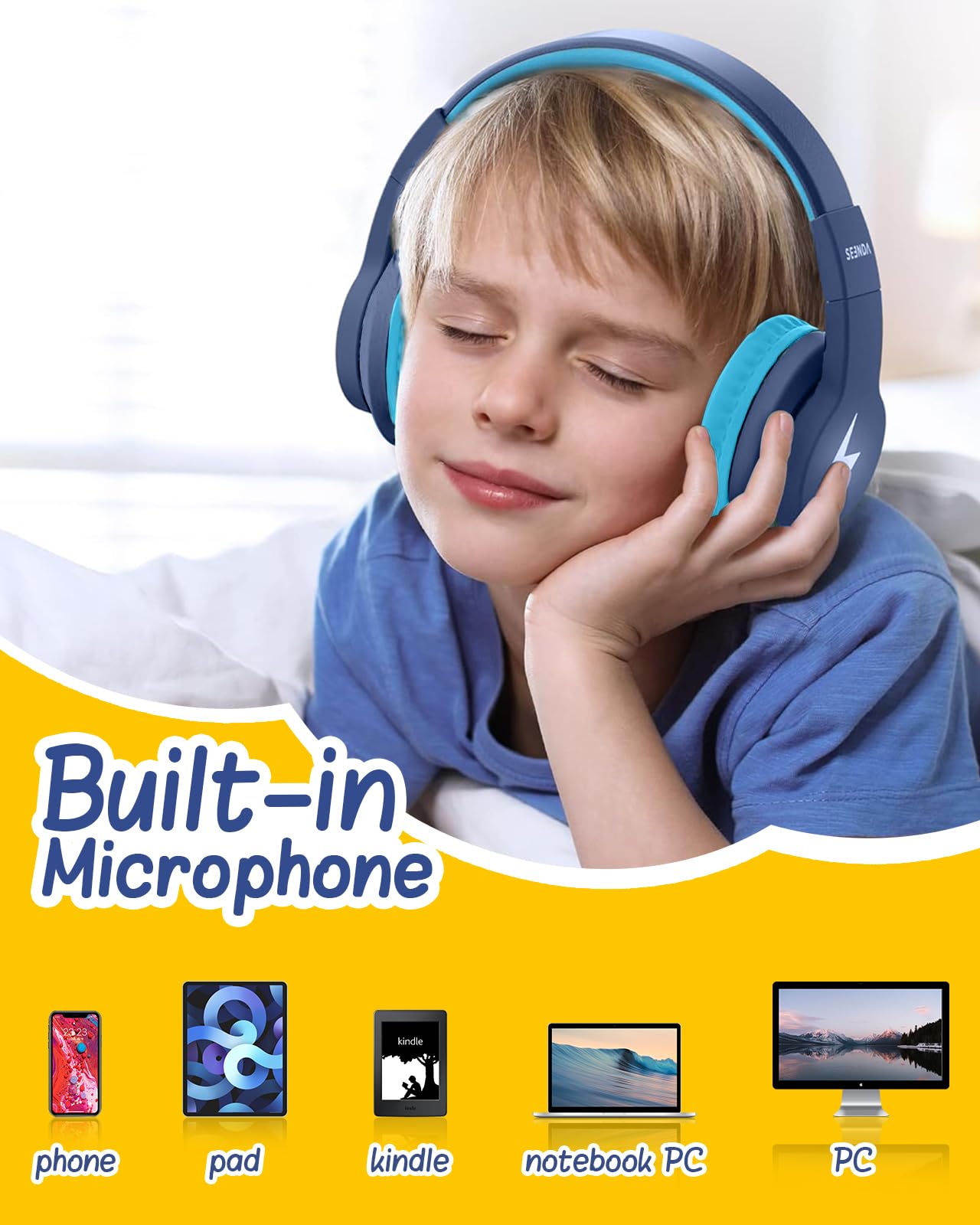Foto 7 pulgar | Auriculares Bluetooth Seenda Kids 45h Playtime Azul Oscuro - Venta Internacional.
