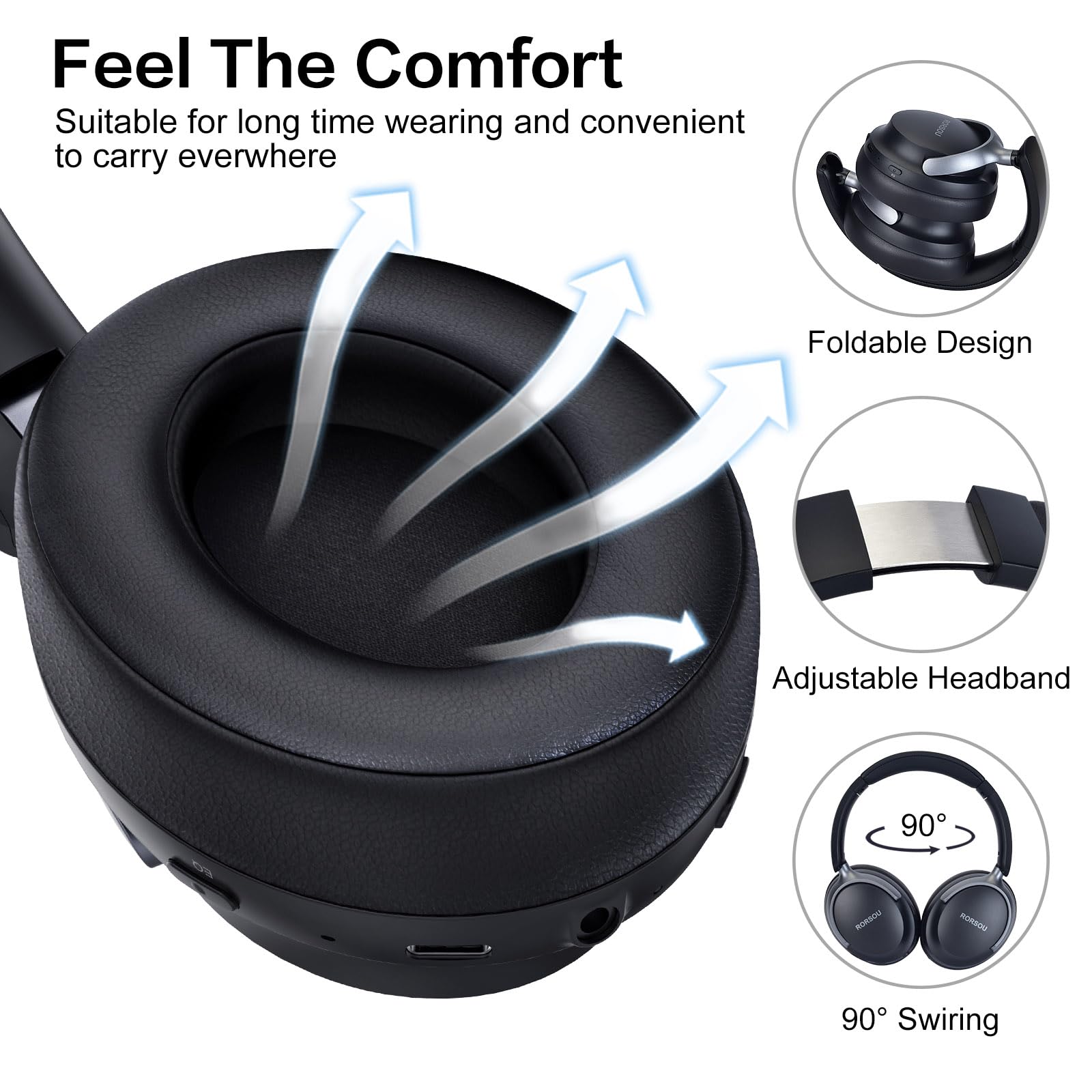Foto 4 pulgar | Auriculares Bluetooth Rorsou B8 Over Ear 50h Playtime Negros - Venta Internacional.