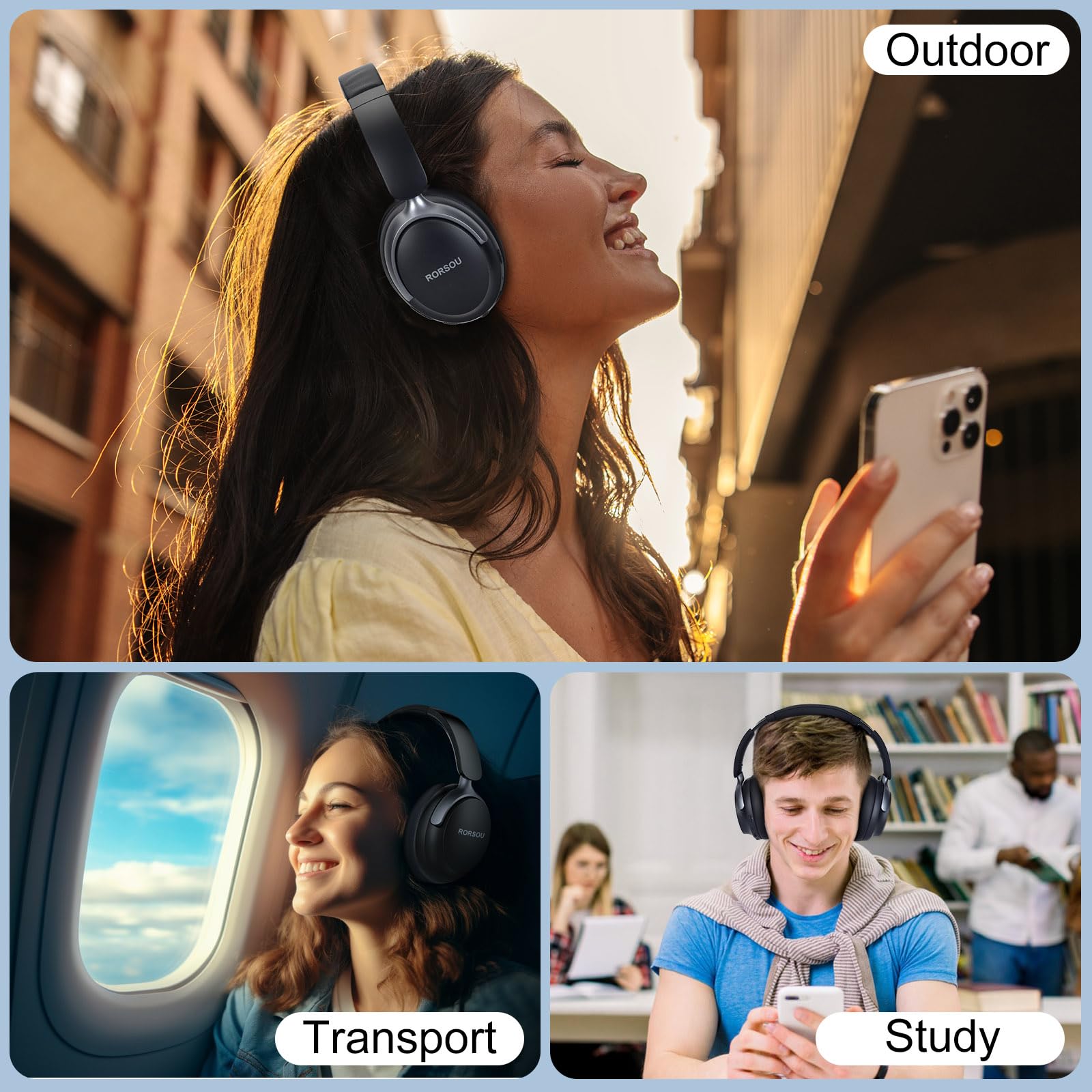 Foto 8 pulgar | Auriculares Bluetooth Rorsou B8 Over Ear 50h Playtime Negros - Venta Internacional.