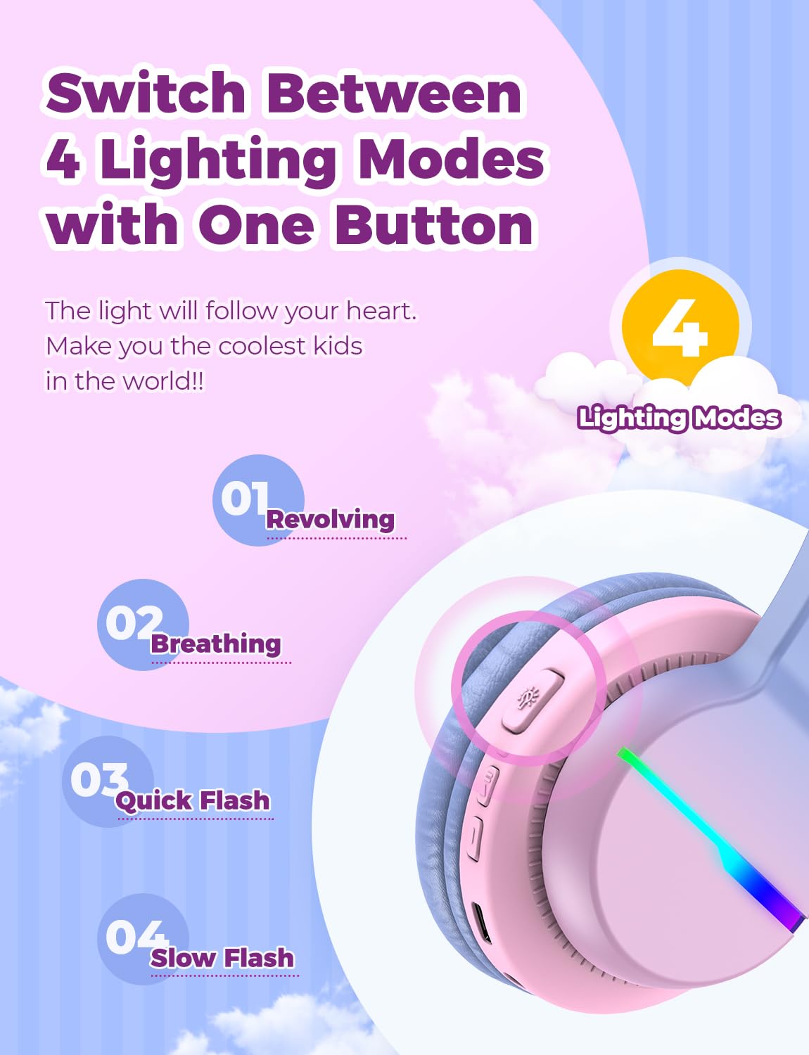 Foto 3 pulgar | Auriculares Bluetooth Iclever Bth12 Para Niños Con Led 85h, Color Rosa - Venta Internacional.