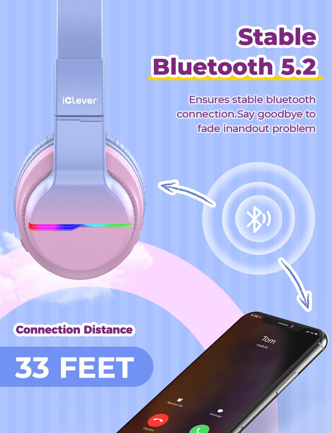 Foto 6 pulgar | Auriculares Bluetooth Iclever Bth12 Para Niños Con Led 85h, Color Rosa - Venta Internacional.