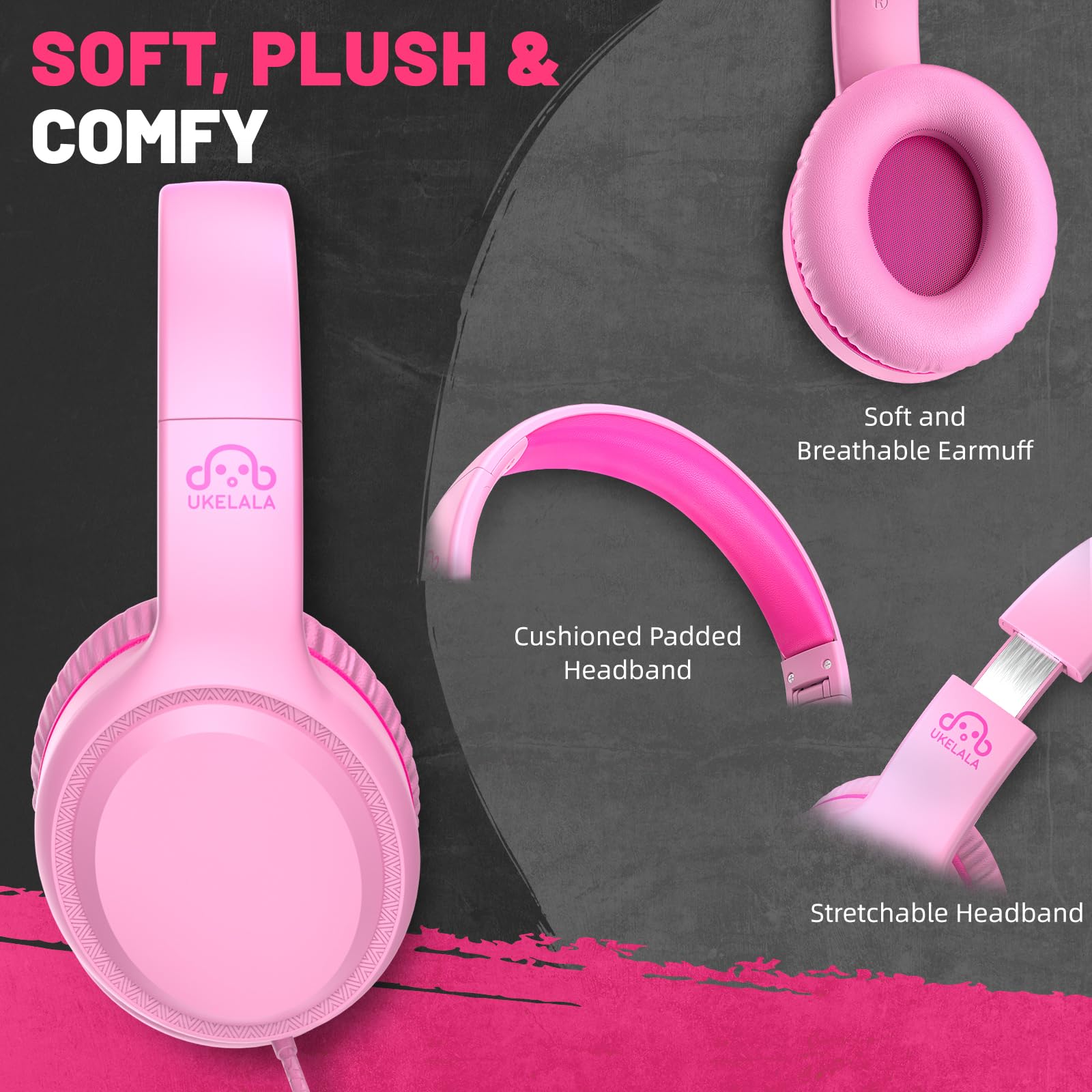 Foto 3 pulgar | Auriculares Con Cable Ukelala U2 Para Niños Y Niñas, Ligeros, Color Rosa - Venta Internacional.