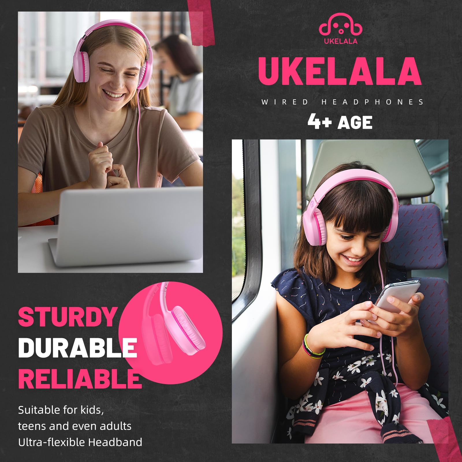 Foto 5 pulgar | Auriculares Con Cable Ukelala U2 Para Niños Y Niñas, Ligeros, Color Rosa - Venta Internacional.