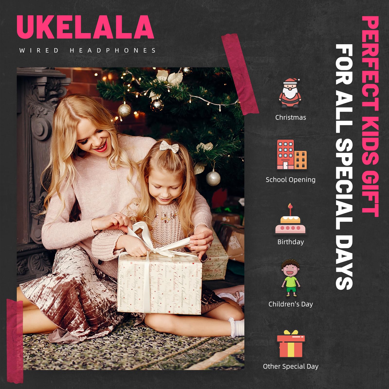Foto 7 | Auriculares Con Cable Ukelala U2 Para Niños Y Niñas, Ligeros, Color Rosa - Venta Internacional.