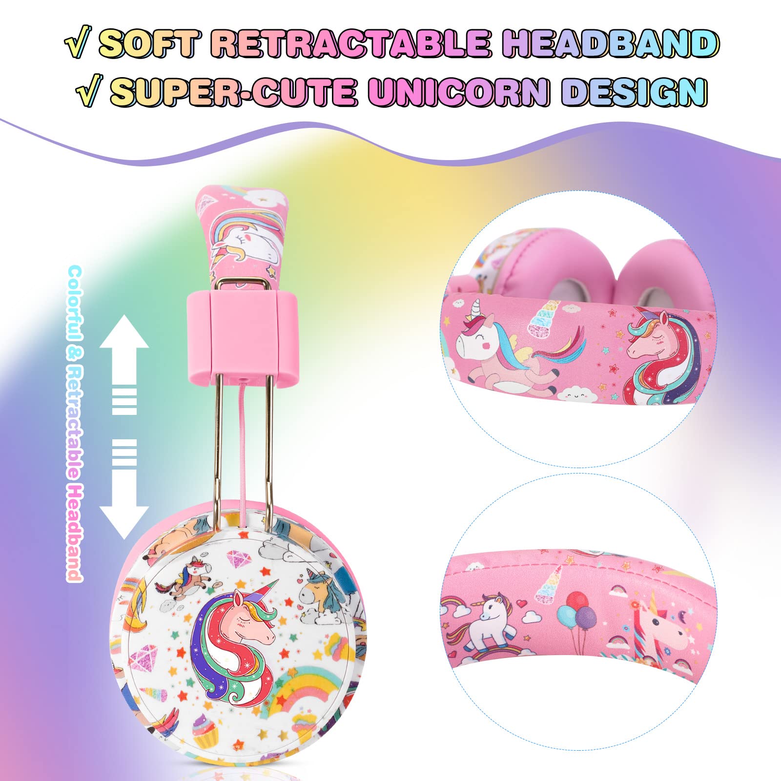 Foto 3 pulgar | Auriculares Qearfun Unicorn Para Niñas Y Niños Con Micrófono Bluetooth - Venta Internacional.