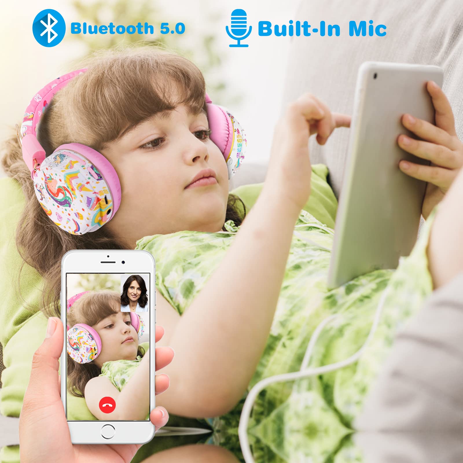 Foto 5 pulgar | Auriculares Qearfun Unicorn Para Niñas Y Niños Con Micrófono Bluetooth - Venta Internacional.