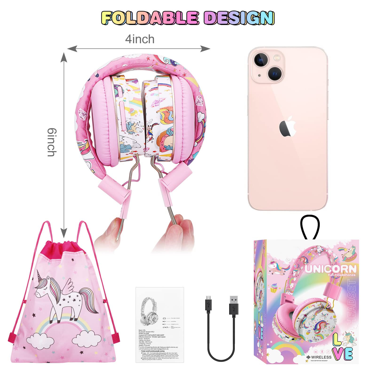 Foto 7 pulgar | Auriculares Qearfun Unicorn Para Niñas Y Niños Con Micrófono Bluetooth - Venta Internacional.