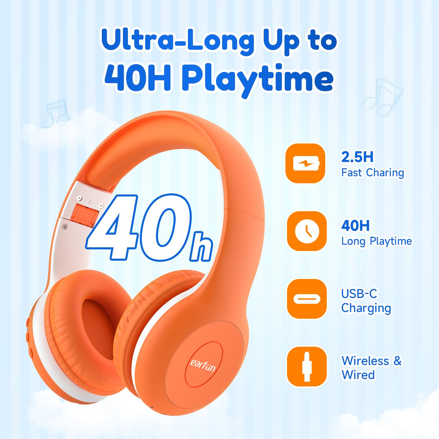 Foto 7 pulgar | Auriculares Bluetooth Earfun K2 Kids Con Límite De Volumen Naranja - Venta Internacional.