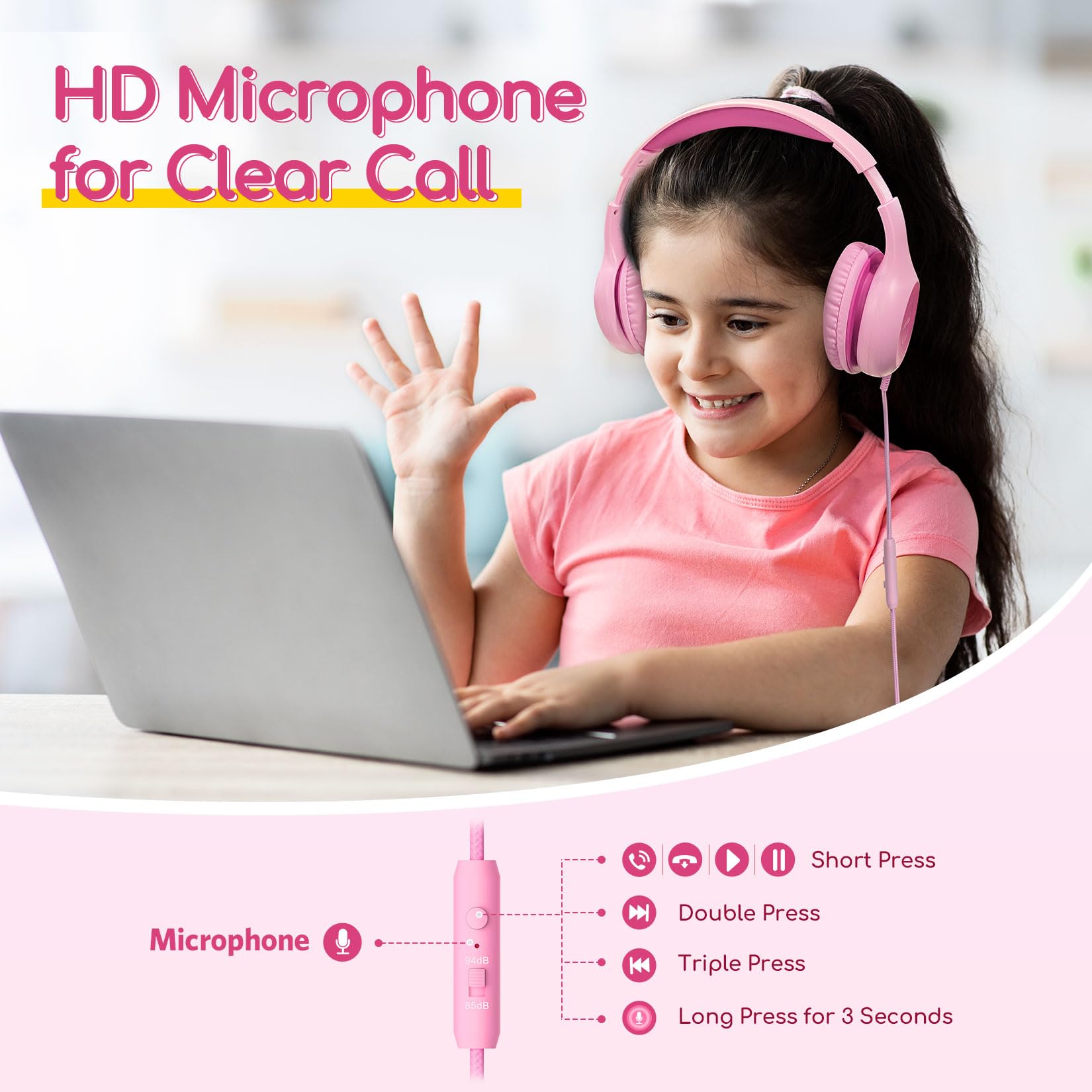 Foto 3 pulgar | Auriculares Earfun Kids K1 Con Cable Y Micrófono Rosa Fucsia - Venta Internacional.