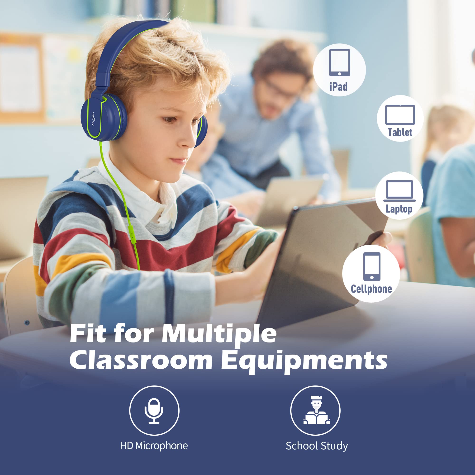 Foto 4 pulgar | Auriculares Intraurales Ailihen I35 Para Niños, Seguros, Volumen 93 Db, Azul Y Verde - Venta Internacional.