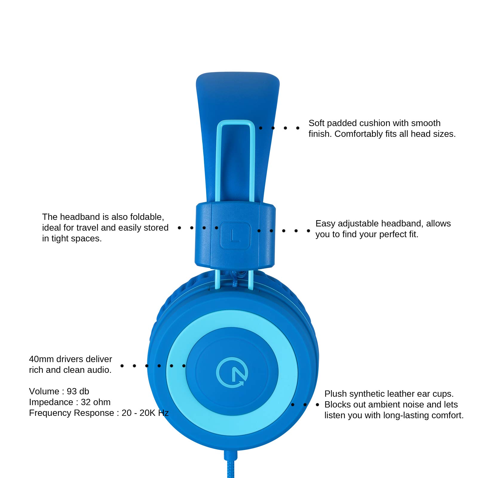 Foto 4 pulgar | Auriculares Noot Products K11 Kids Plegables Estéreo Azul - Venta Internacional.