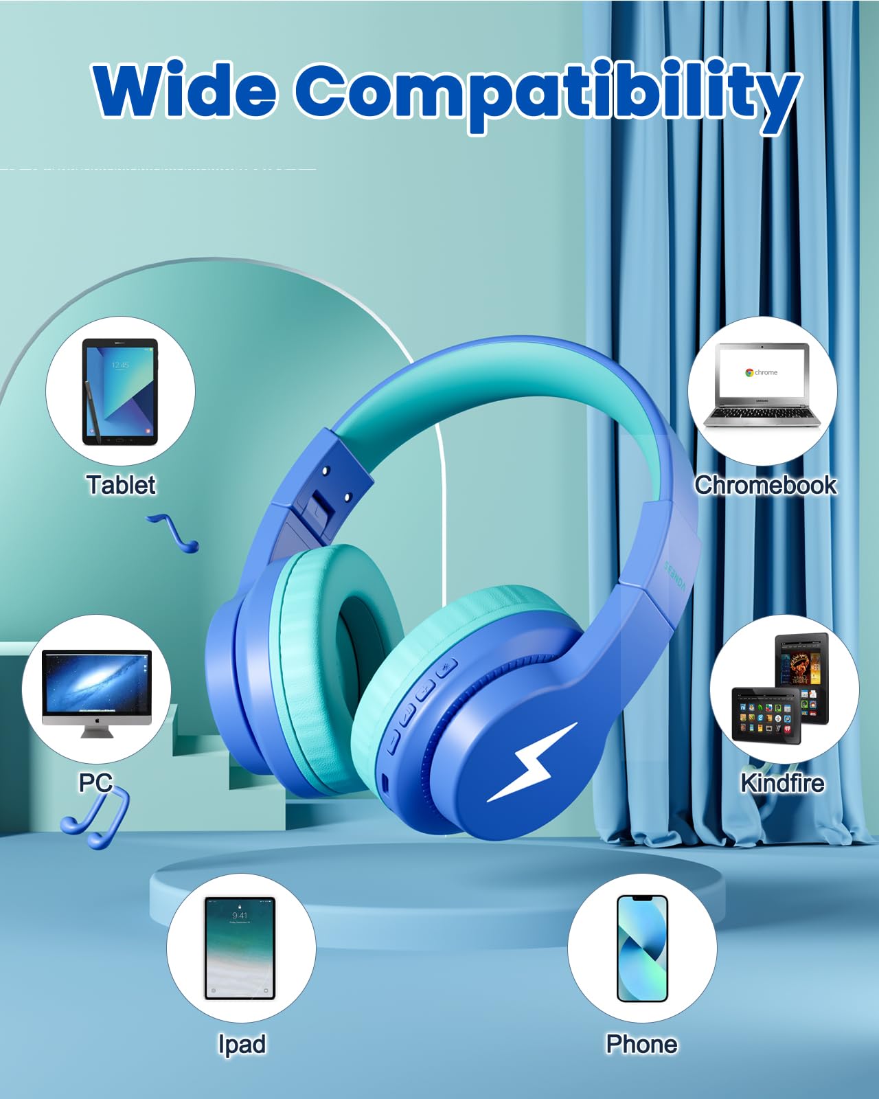 Foto 8 pulgar | Auriculares Inalámbricos Para Niños Seenda, 45 Horas De Reproducción Con Límite De Volumen - Venta Internacional.