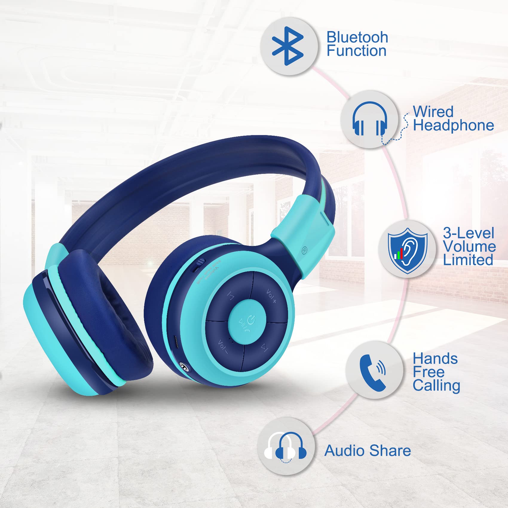 Foto 3 pulgar | Auriculares Inalámbricos Bluetooth Simolio Kids Con Micrófono Azul - Venta Internacional.