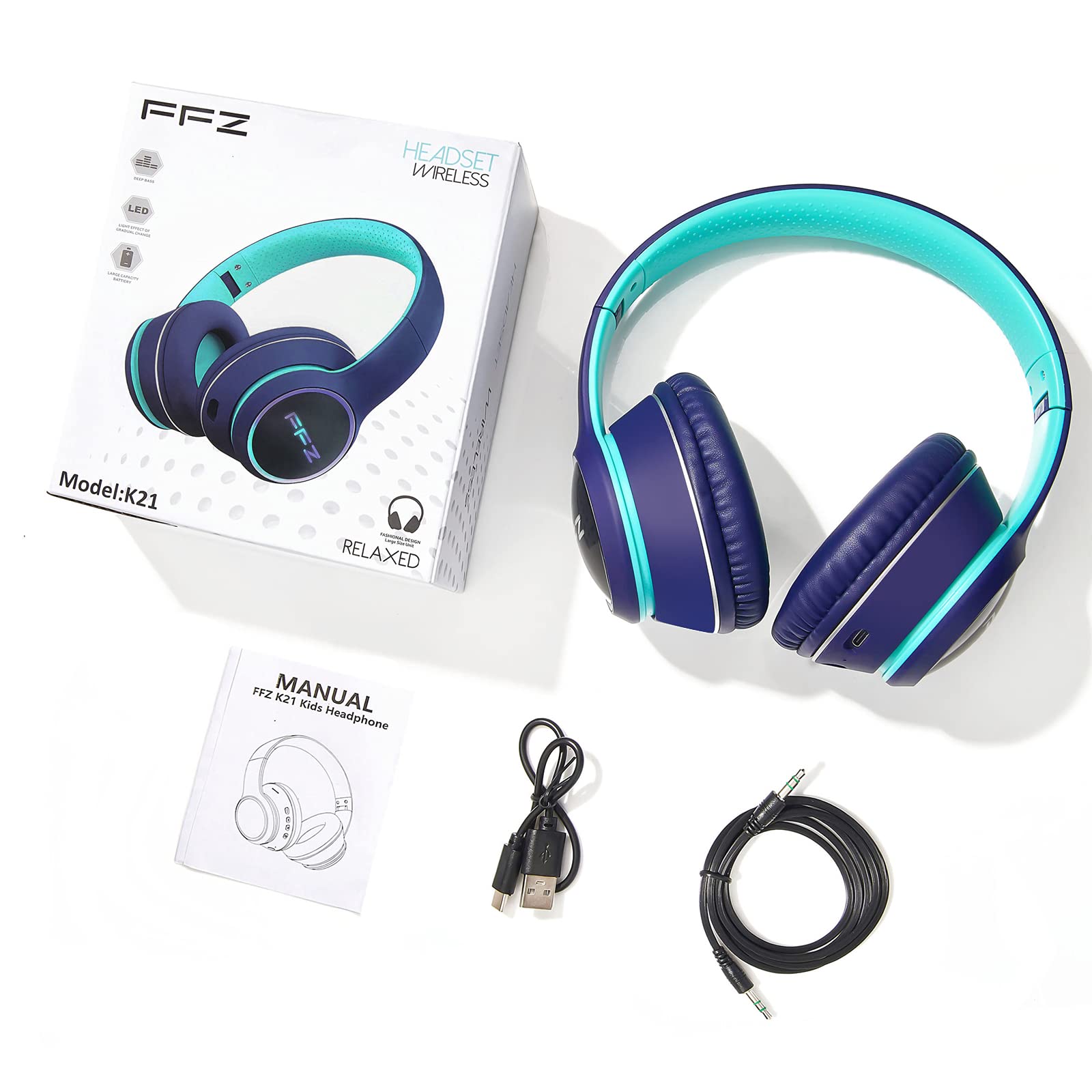 Foto 7 pulgar | Auriculares Inalámbricos Ffz Kids K21 Con Micrófono Led Azul Marino - Venta Internacional.