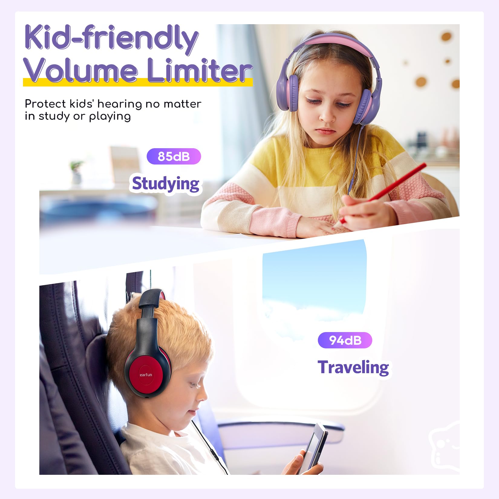 Foto 6 pulgar | Auriculares Earfun Kids Con Cable Y Micrófono Con Límite De Volumen De 85/94 Db - Venta Internacional.