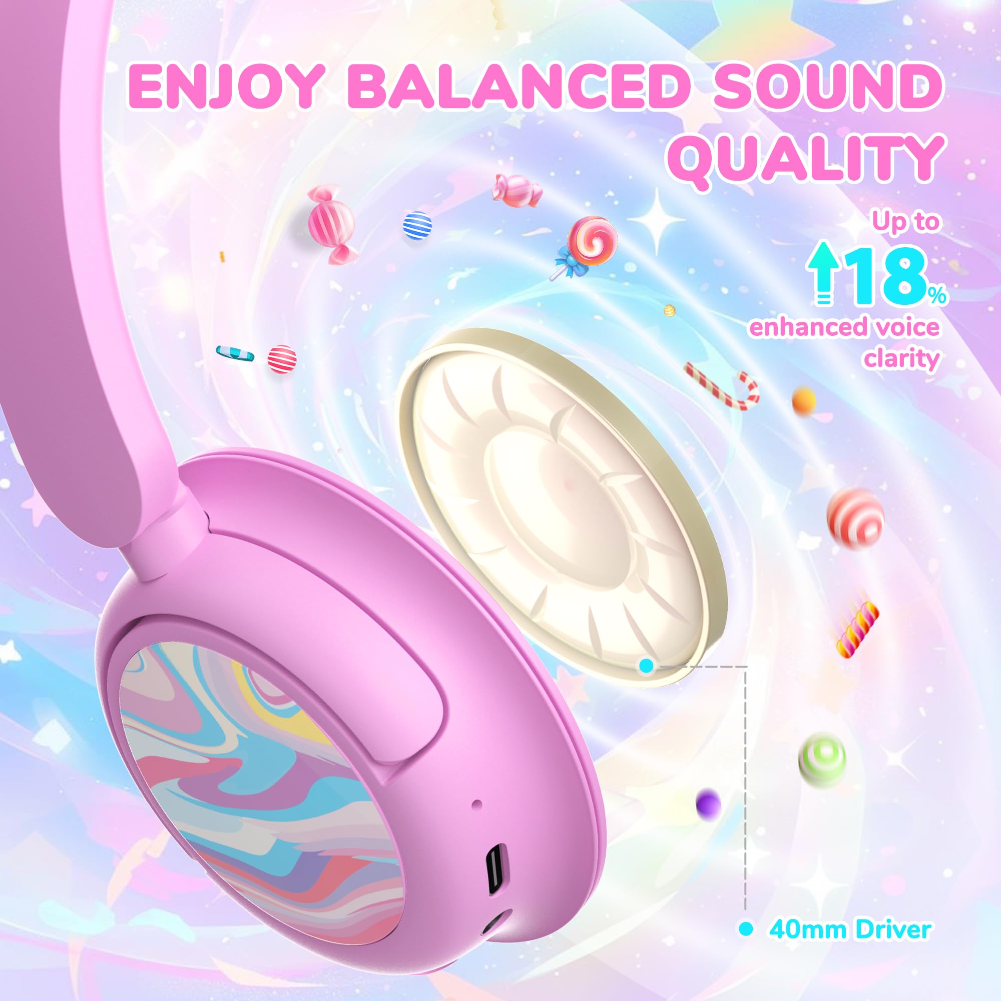Foto 6 pulgar | Auriculares Bluetooth Iclever Bth22 Kids 60 H Play Time Rosa - Venta Internacional.