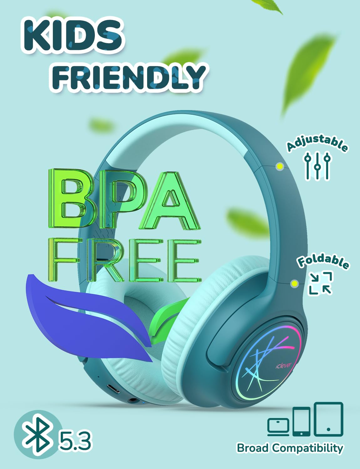 Foto 7 pulgar | Auriculares Bluetooth Iclever Bth18 Para Niños Con Luces Led Verdes - Venta Internacional.