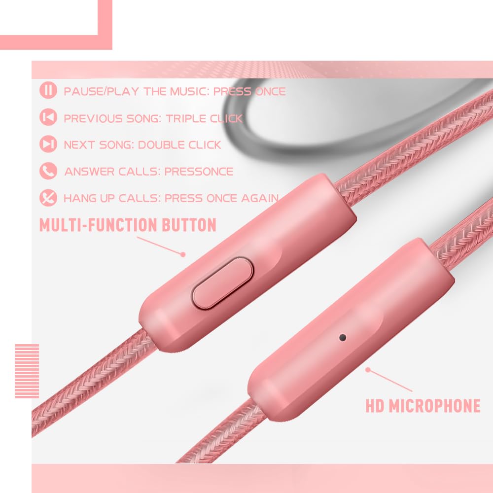 Foto 7 | Auriculares Con Cable Midola Hi-fi Sound Con Micrófono Rosa - Venta Internacional.