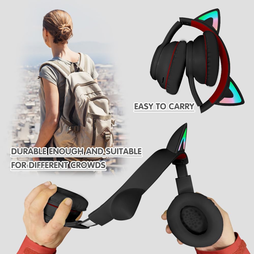 Foto 5 pulgar | Auriculares Midola Cat Ear Bluetooth 5.3 Inalámbricos 60h Negros - Venta Internacional.