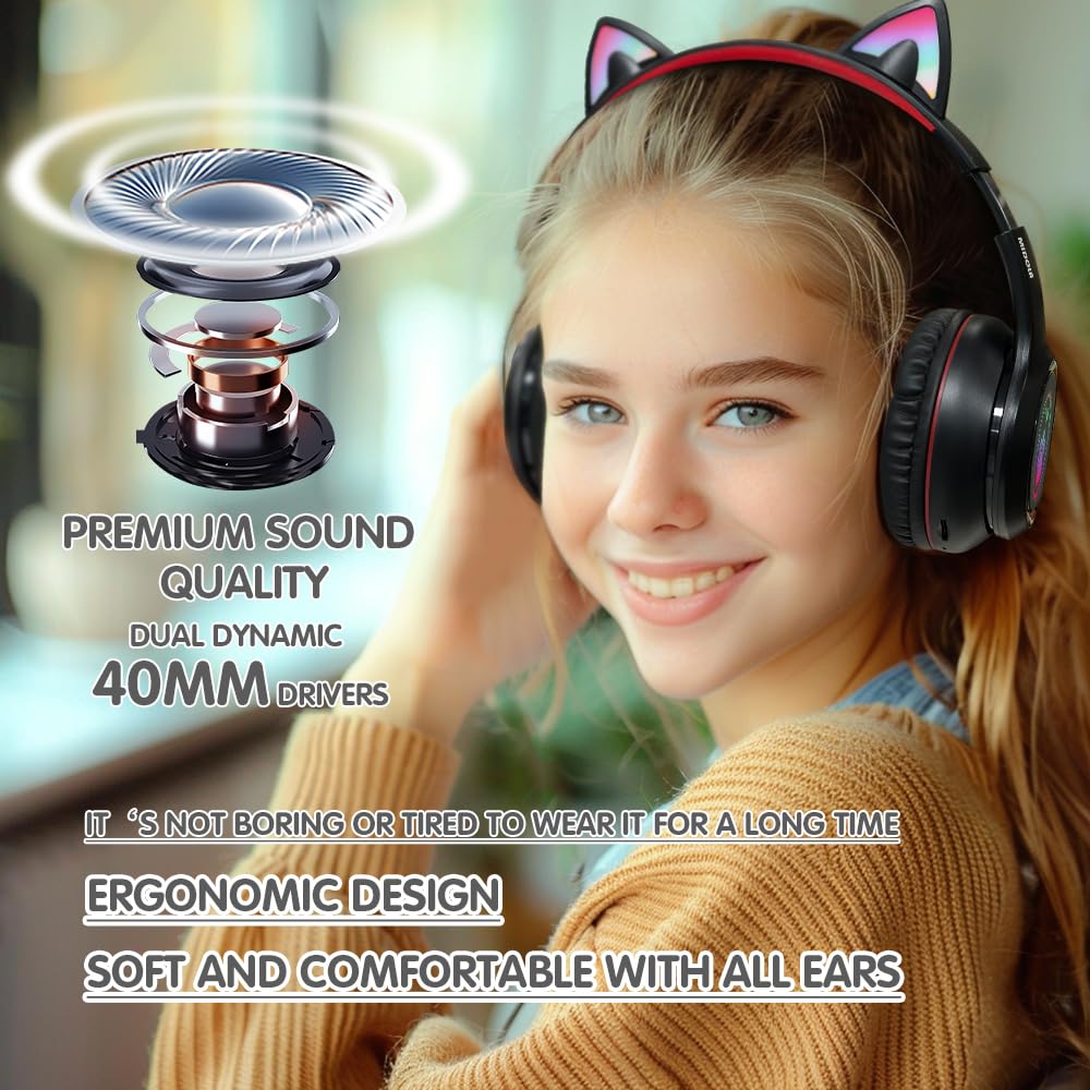 Foto 6 pulgar | Auriculares Midola Cat Ear Bluetooth 5.3 Inalámbricos 60h Negros - Venta Internacional.