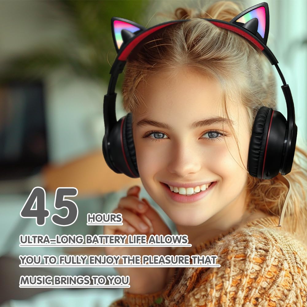 Foto 7 pulgar | Auriculares Midola Cat Ear Bluetooth 5.3 Inalámbricos 60h Negros - Venta Internacional.