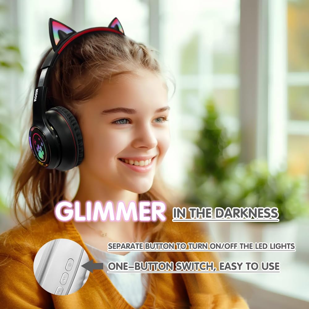 Foto 8 pulgar | Auriculares Midola Cat Ear Bluetooth 5.3 Inalámbricos 60h Negros - Venta Internacional.