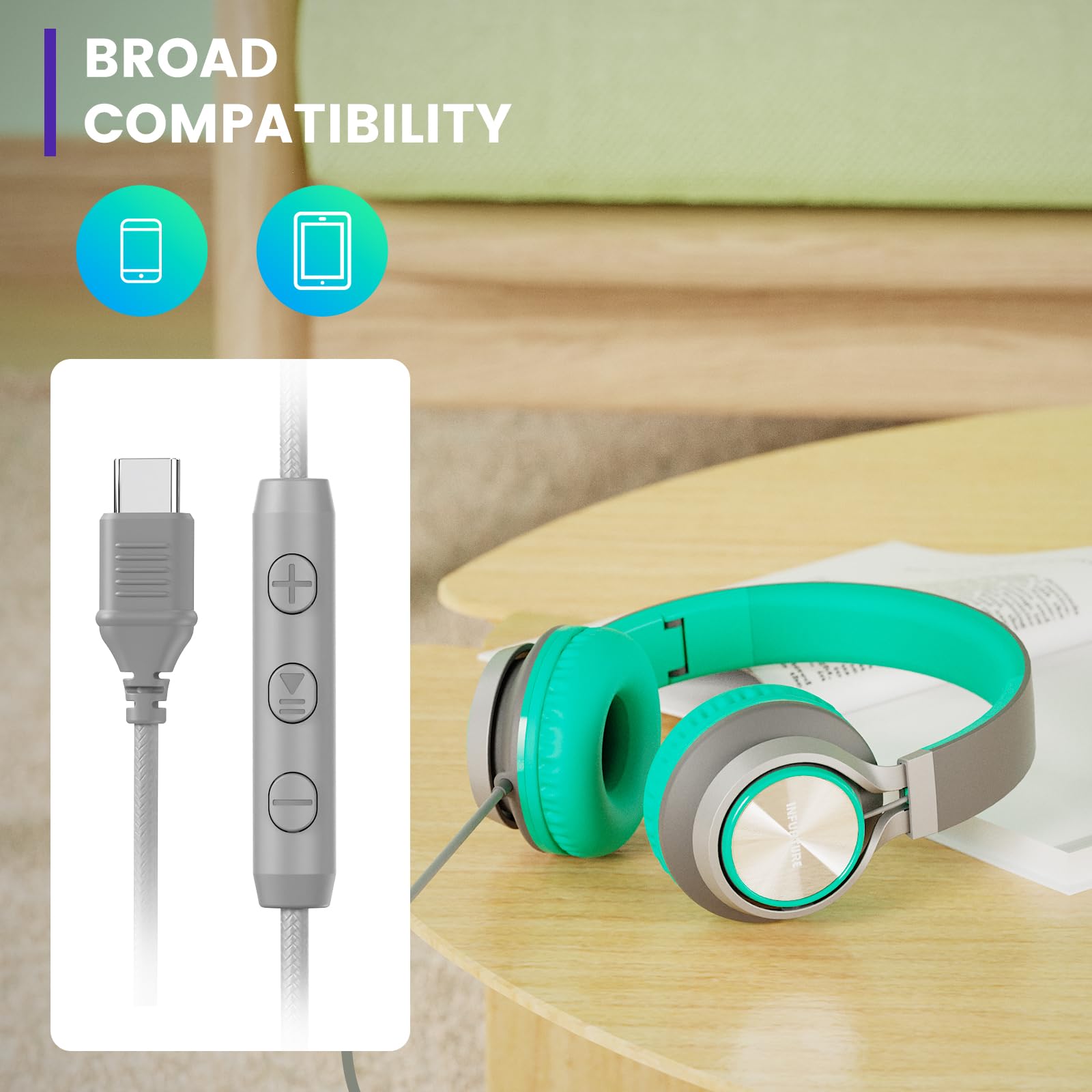 Foto 4 pulgar | Auriculares Con Cable Infurture Usb C (tipo C) Con Micrófono Y Control De Volumen - Venta Internacional.