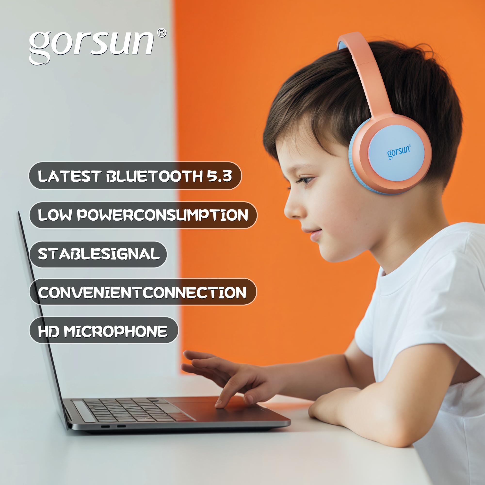 Foto 5 pulgar | Auriculares Para Niños Gorsun Bluetooth 5.3 85db Volumen Limitado Naranja - Venta Internacional.