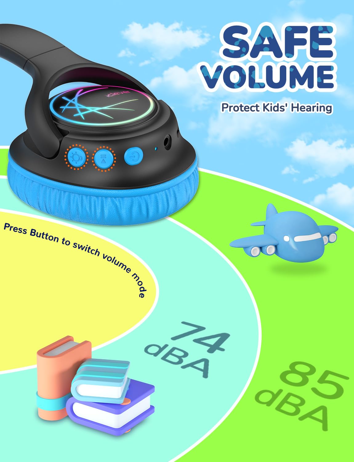 Foto 3 pulgar | Auriculares Bluetooth Iclever Bth18 Kids Led 43h Playtime Negros - Venta Internacional.
