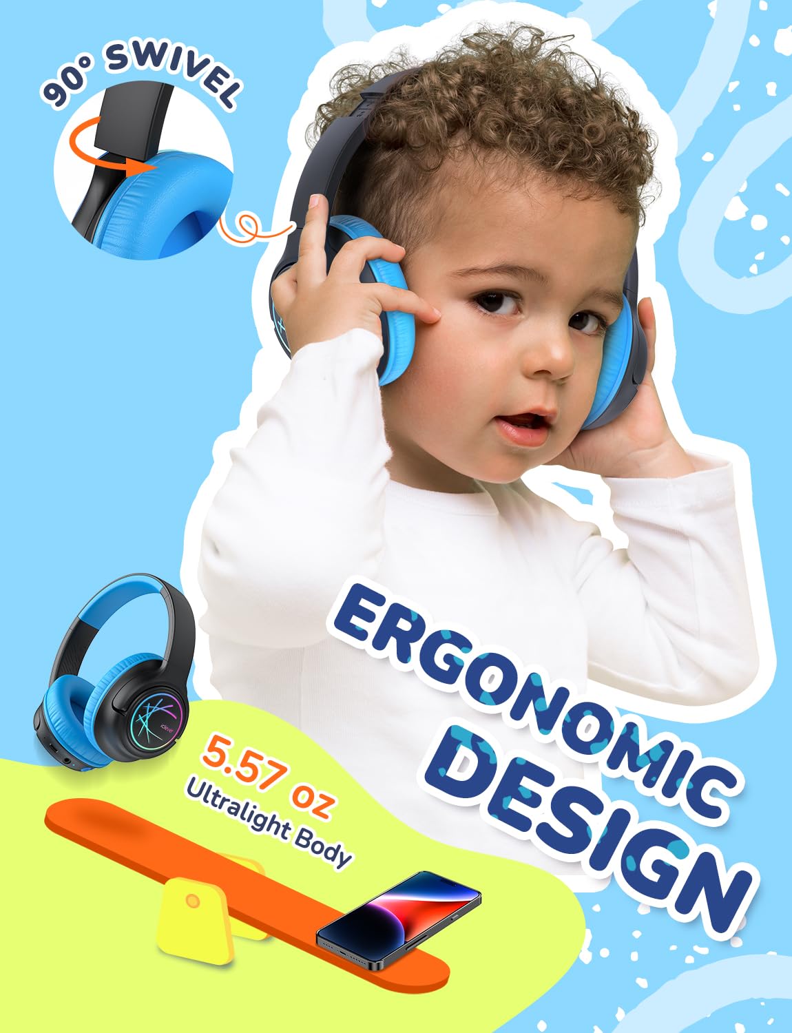Foto 6 pulgar | Auriculares Bluetooth Iclever Bth18 Kids Led 43h Playtime Negros - Venta Internacional.