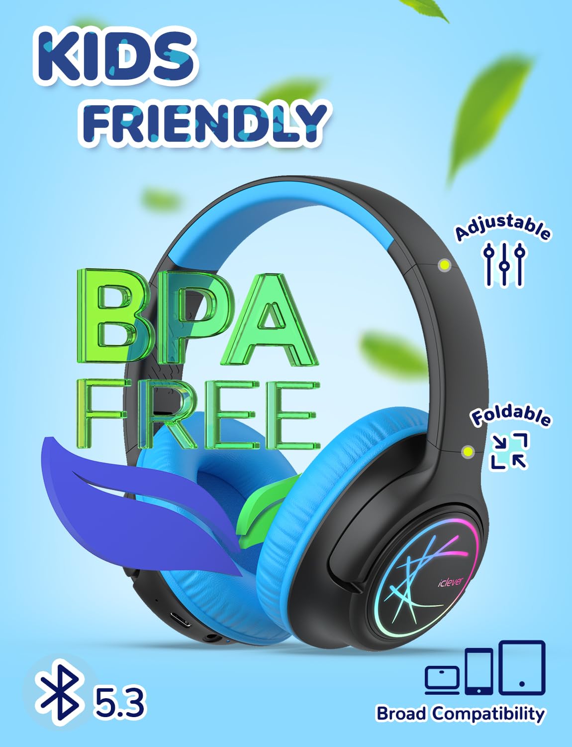 Foto 7 pulgar | Auriculares Bluetooth Iclever Bth18 Kids Led 43h Playtime Negros - Venta Internacional.