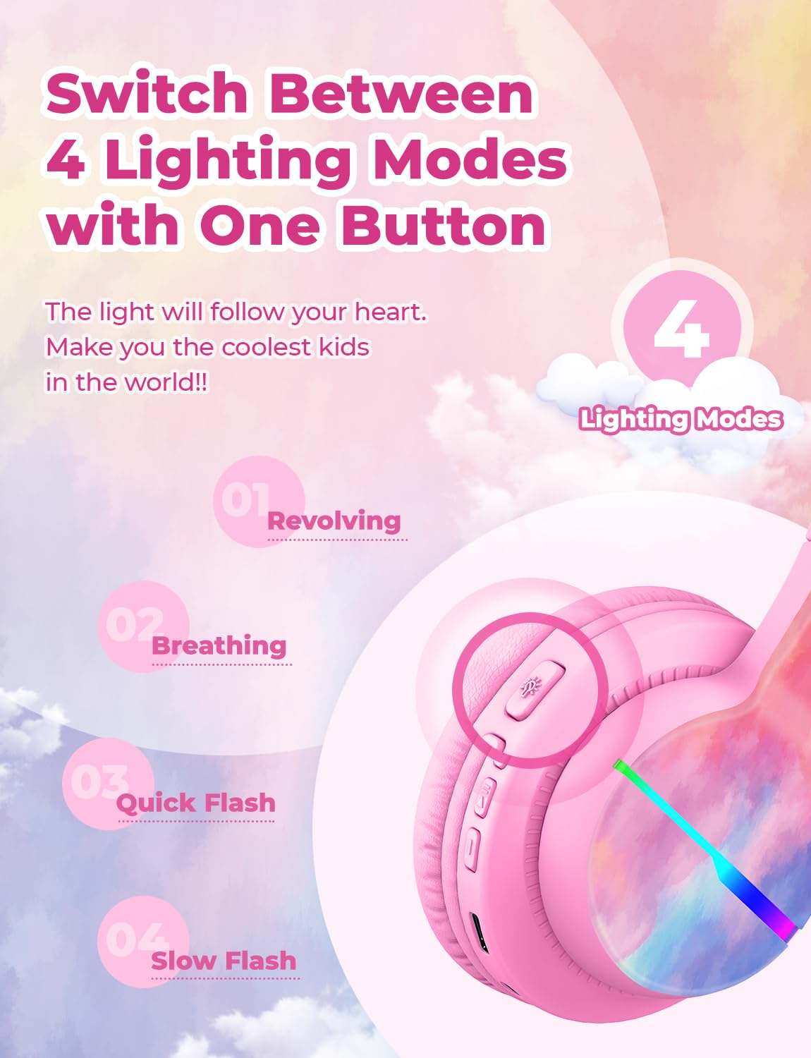 Foto 3 pulgar | Auriculares Bluetooth Iclever Bth12 Kids Led 85h Playtime - Venta Internacional.