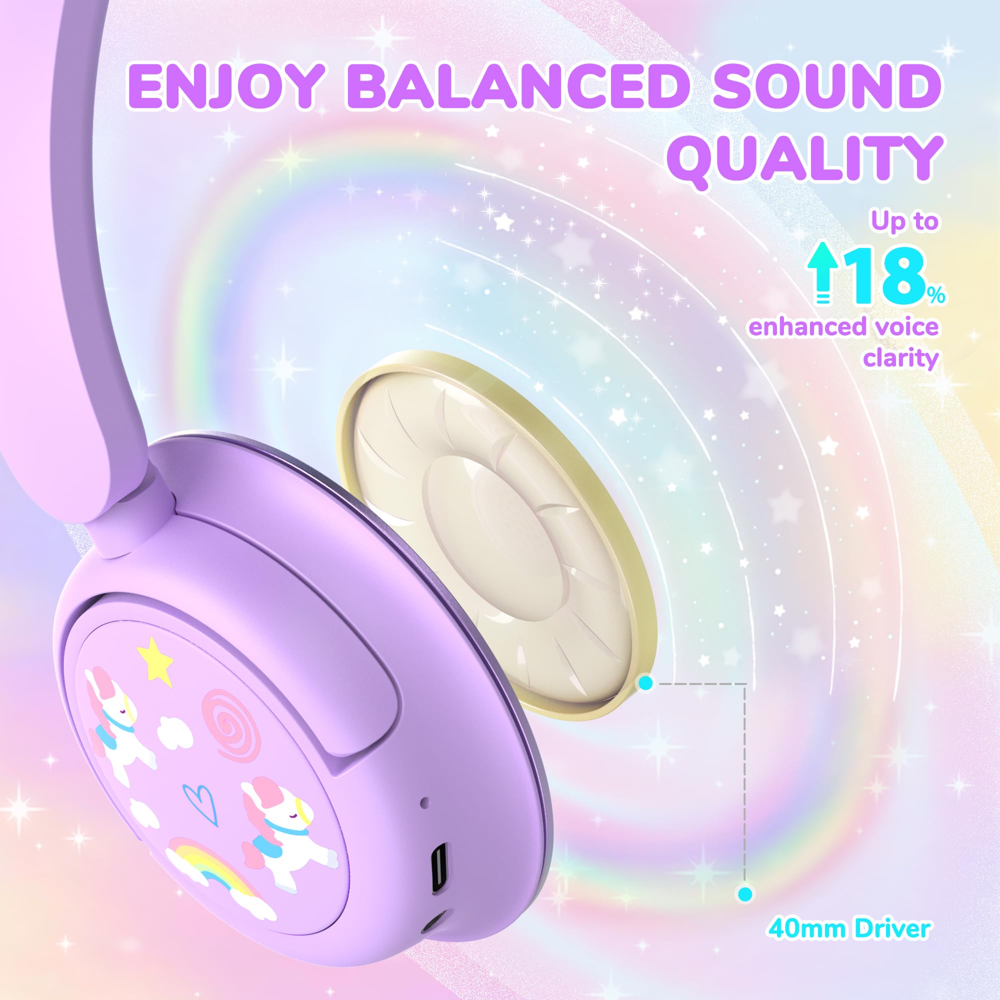 Foto 5 pulgar | Auriculares Bluetooth Iclever Bth22 Para Niños, 60 Horas De Reproducción, Morado/verde - Venta Internacional.