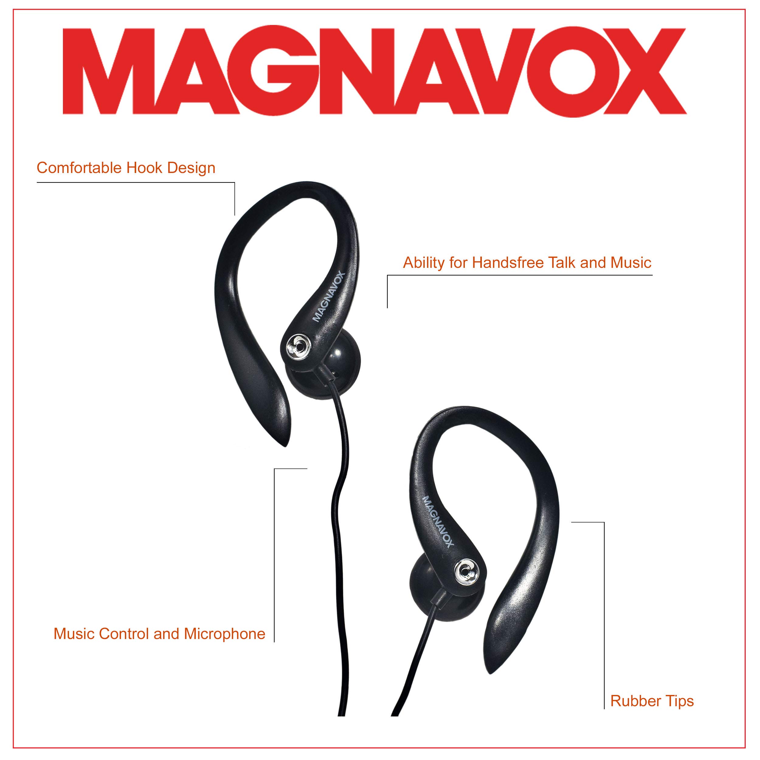 Foto 3 pulgar | Auriculares Earhook Magnavox Mhp4854-bk Con Micrófono Negros - Venta Internacional.