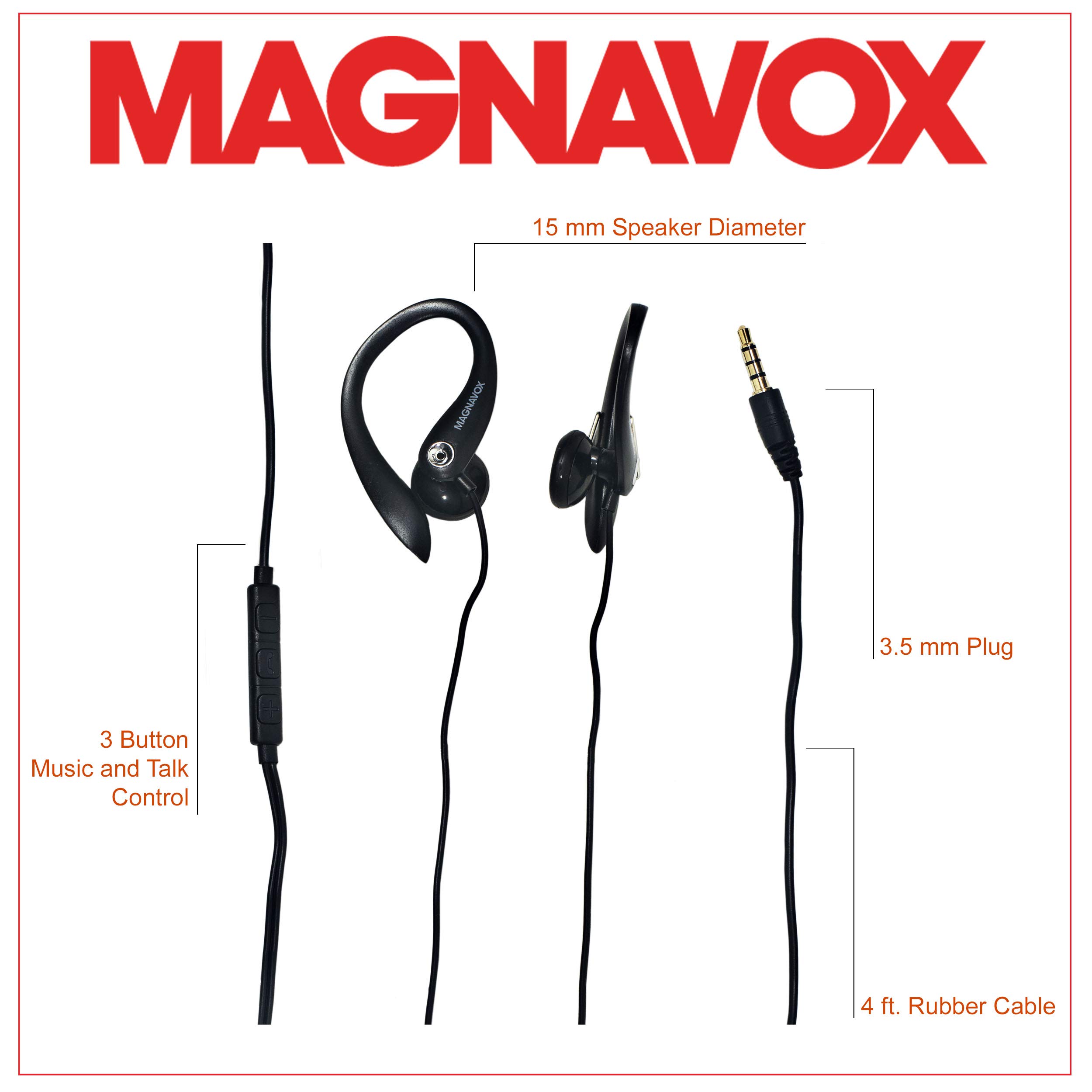 Foto 4 pulgar | Auriculares Earhook Magnavox Mhp4854-bk Con Micrófono Negros - Venta Internacional.