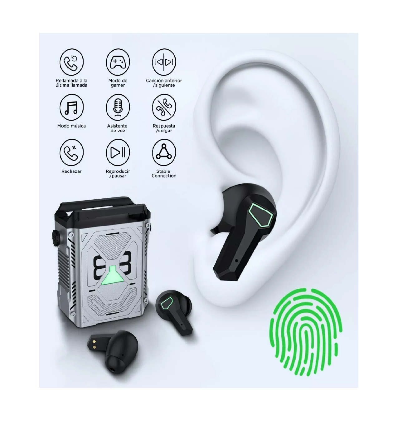 Foto 4 pulgar | Audífonos In-ear Gamer Inalámbricos Personalizados Gris