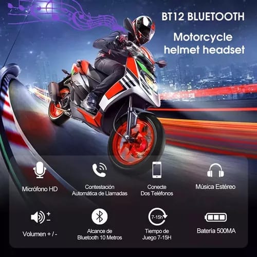 Foto 5 pulgar | Intercomunicador para Casco de Moto Auricular Bluetooth BT-12